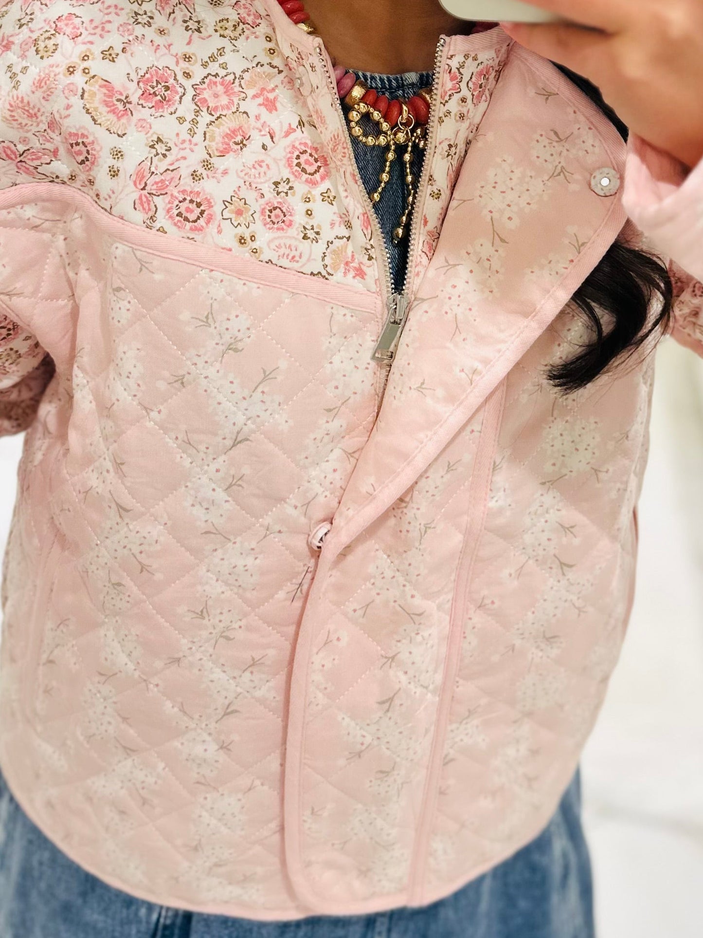 The Amelia Pink Floral Quilted Jacket