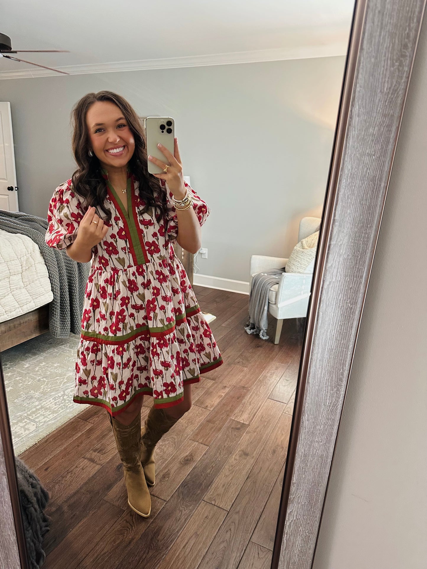 The Poppy Floral and Olive Green Rust Dress