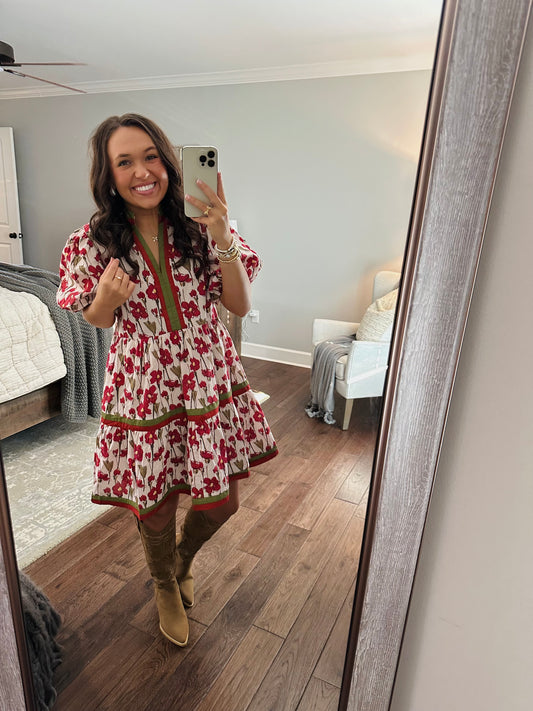 The Poppy Floral and Olive Green Rust Dress