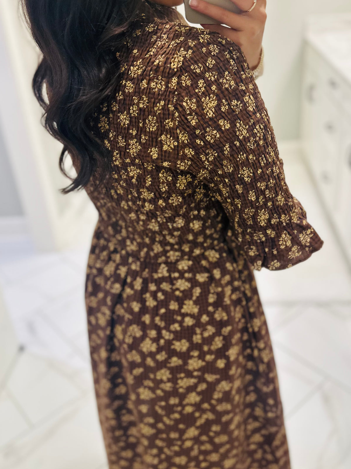 The Lara Mocha Brown Floral Midi Dress