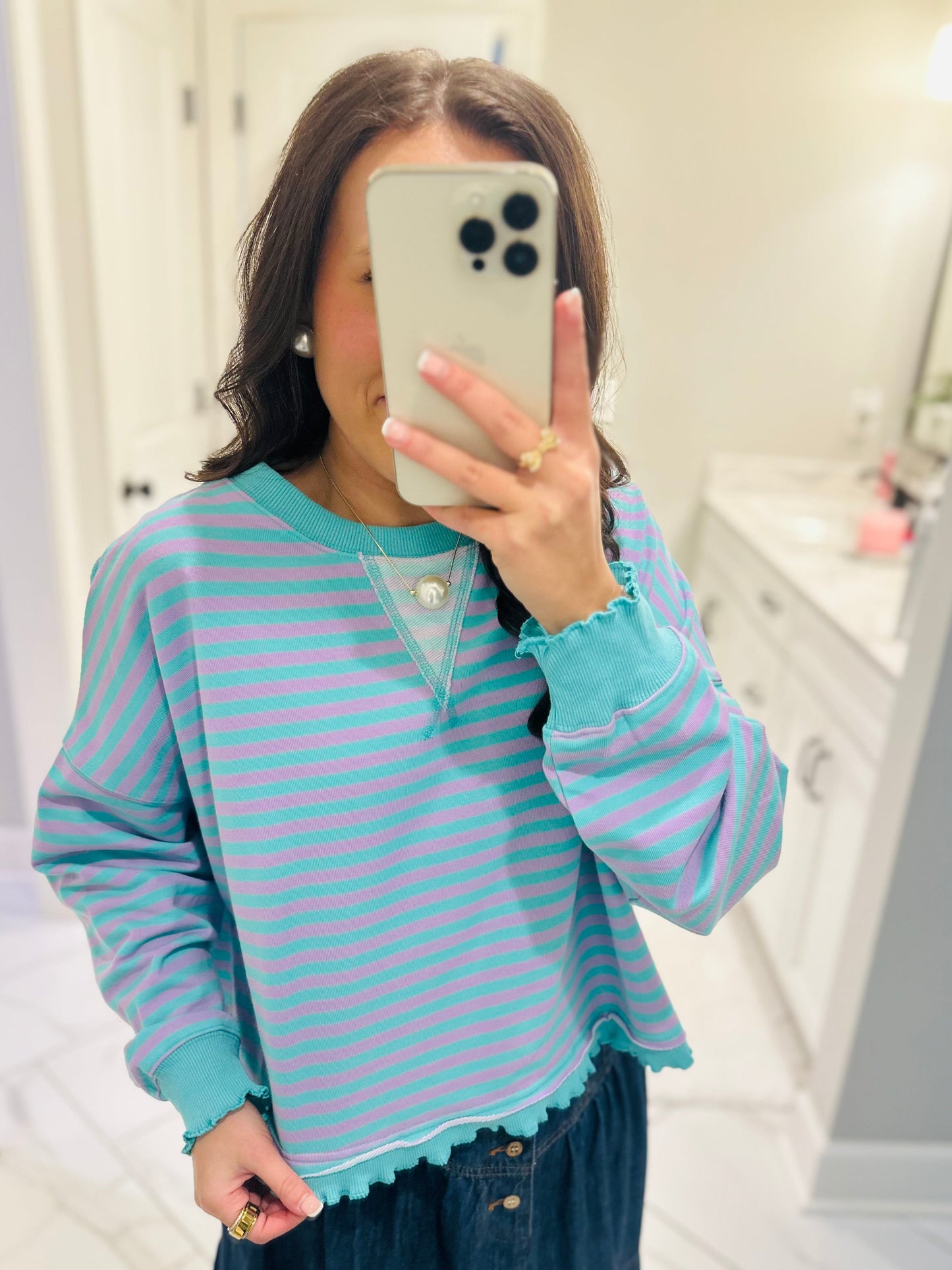The Lily Striped Crop Sweatshirt