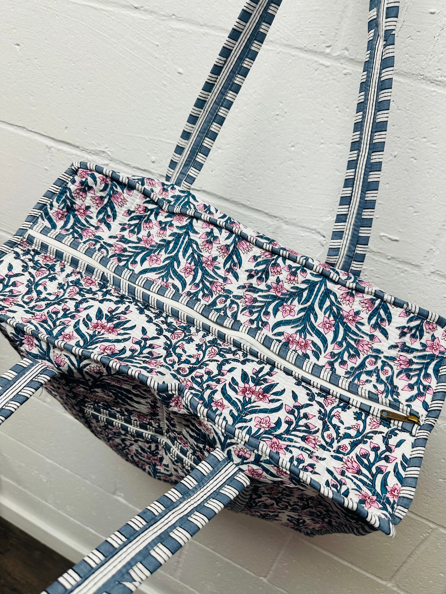The Teal & Pink Floral Quilted Tote Bag