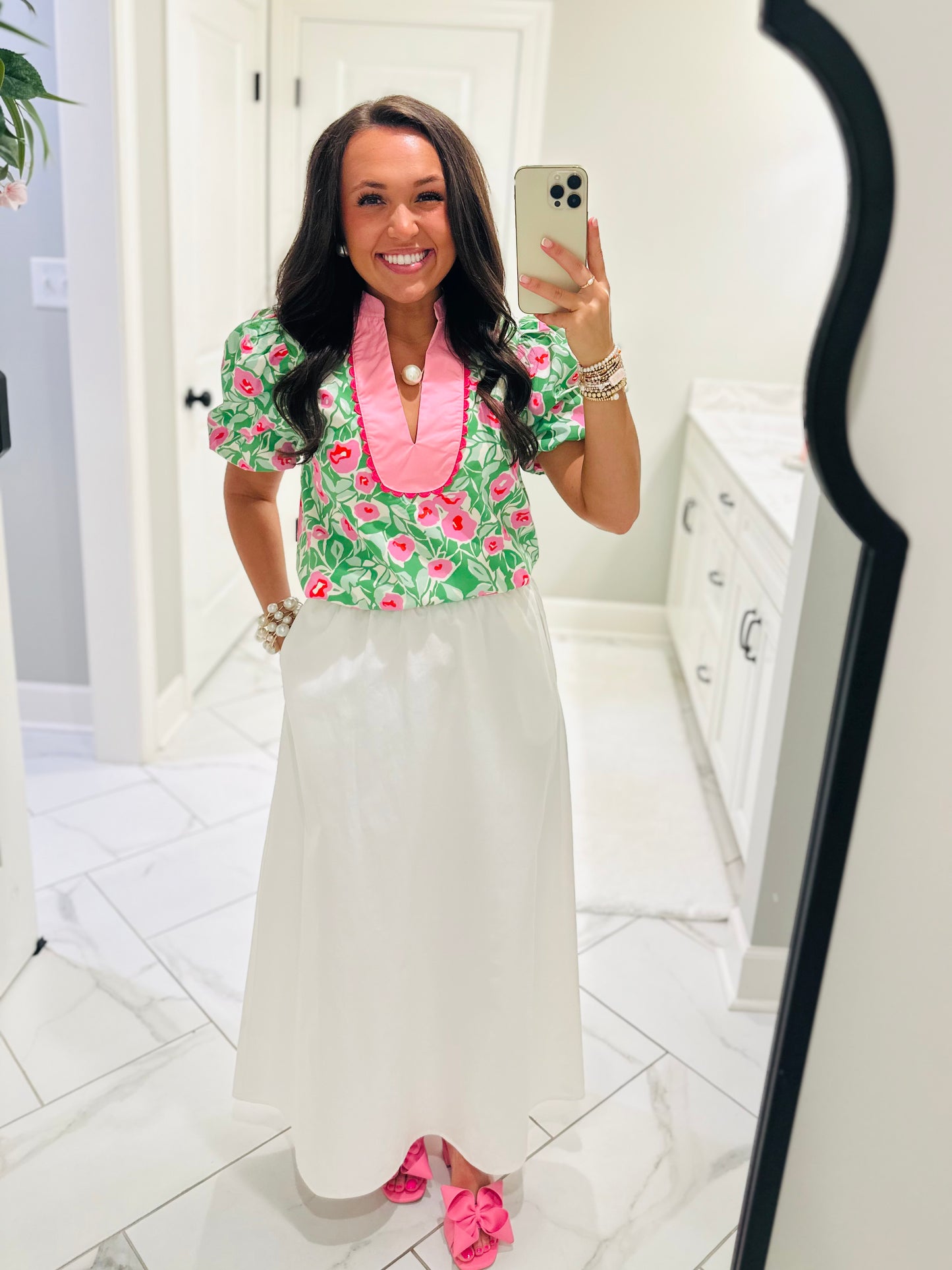 The Ginny Green + Pink Floral Top