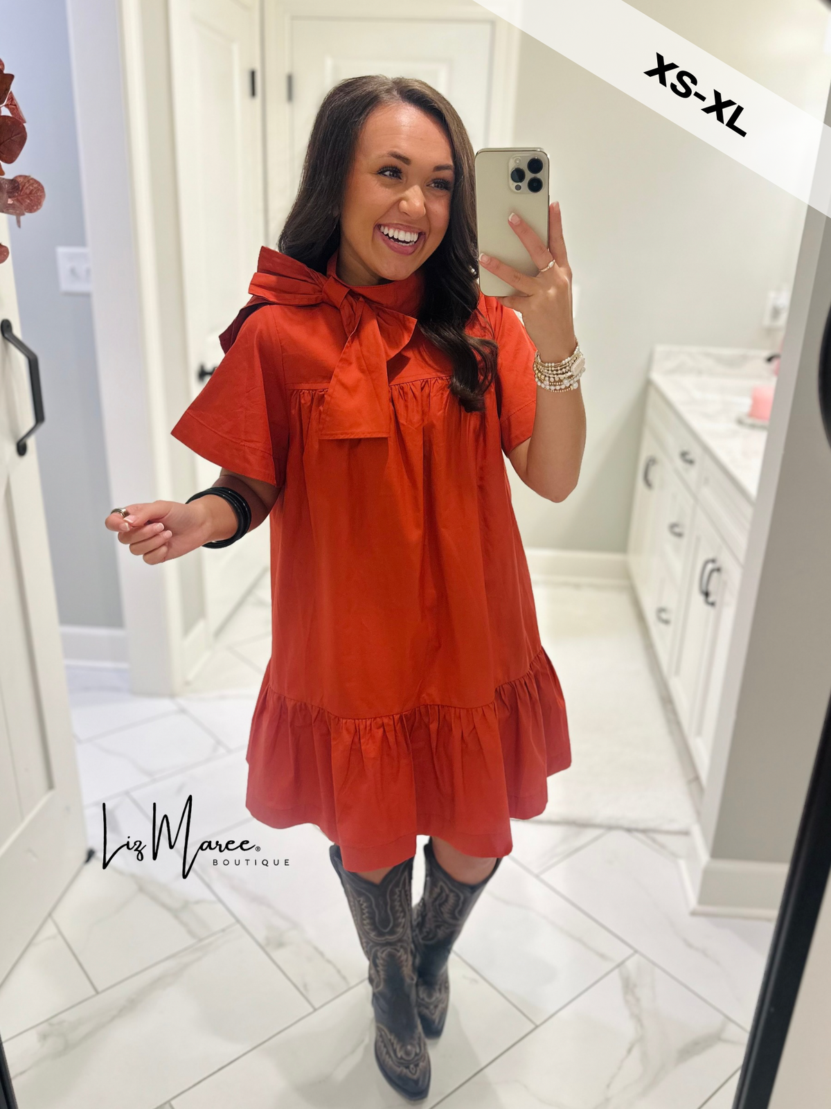 The Melody Brick Poplin Bow Dress