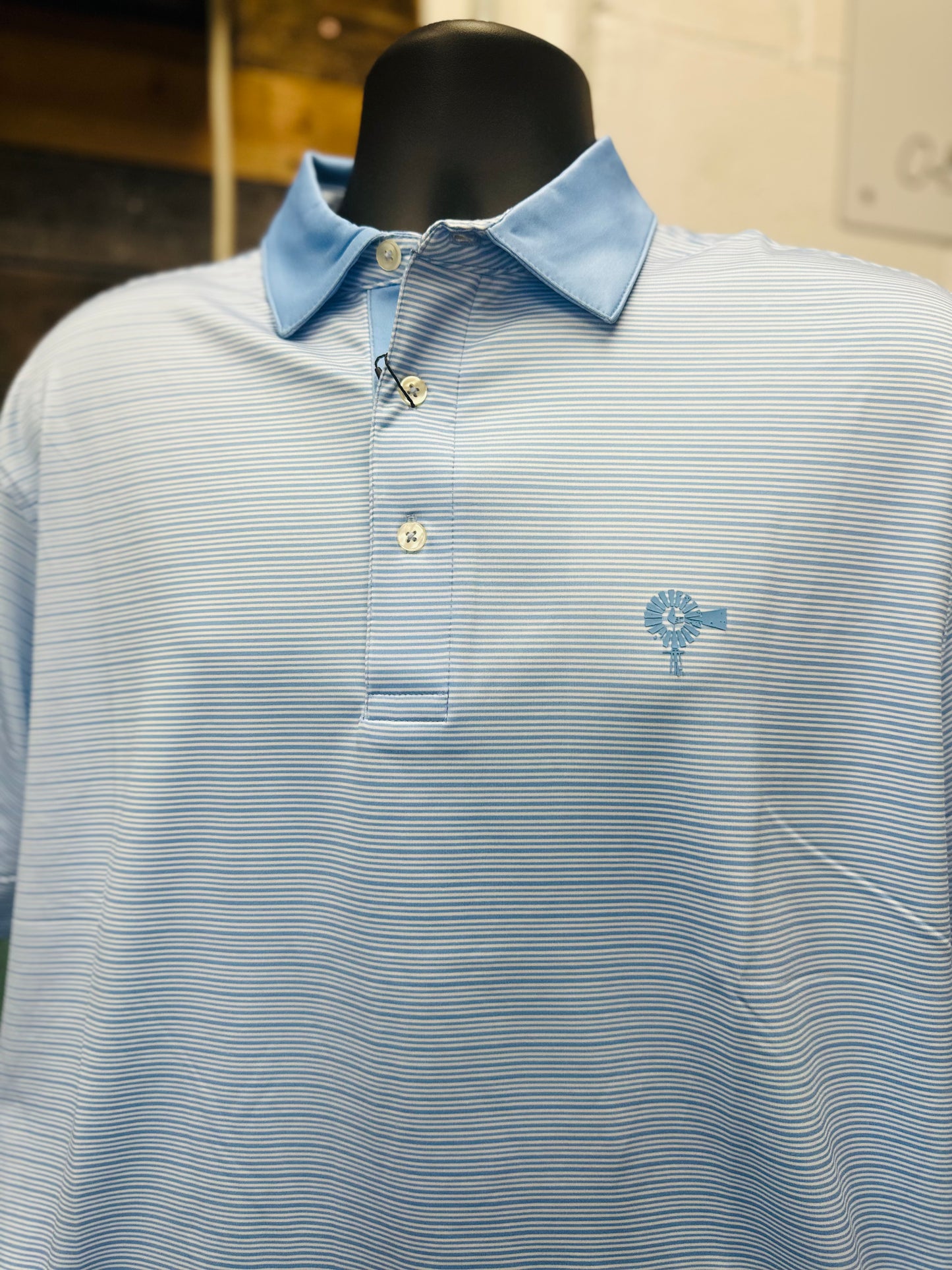Blue Sky Stripe Performance Polo
