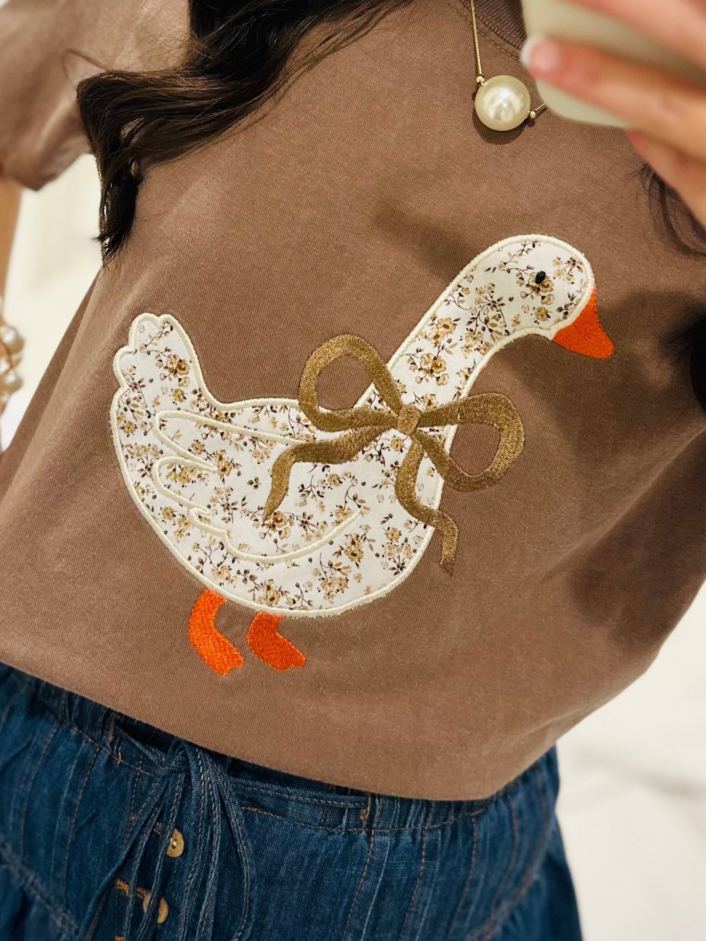 The Brown Coquette Preppy Goose Embroidered Tee