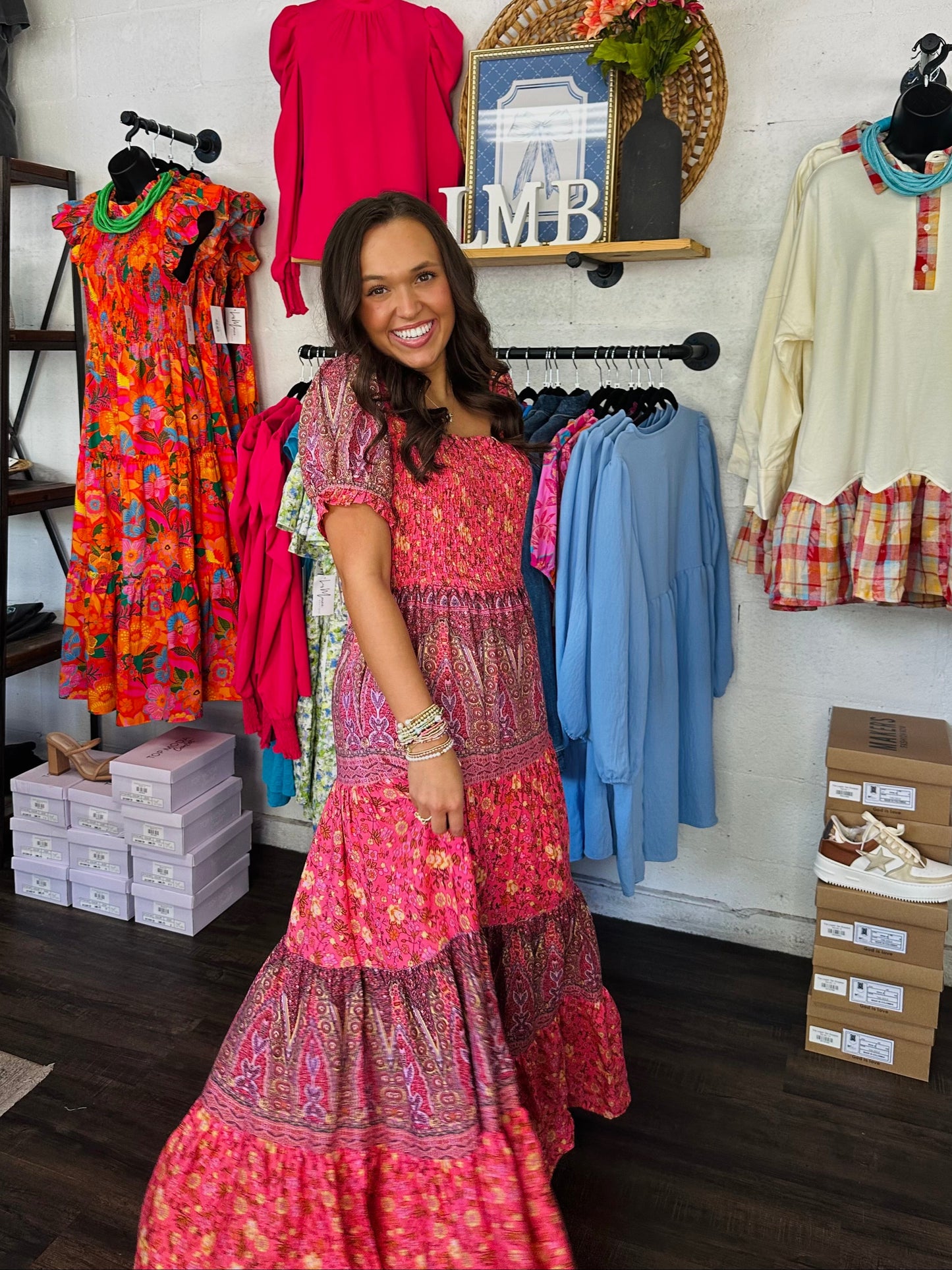 The Sawyer Pink Floral Boho Maxi Dress