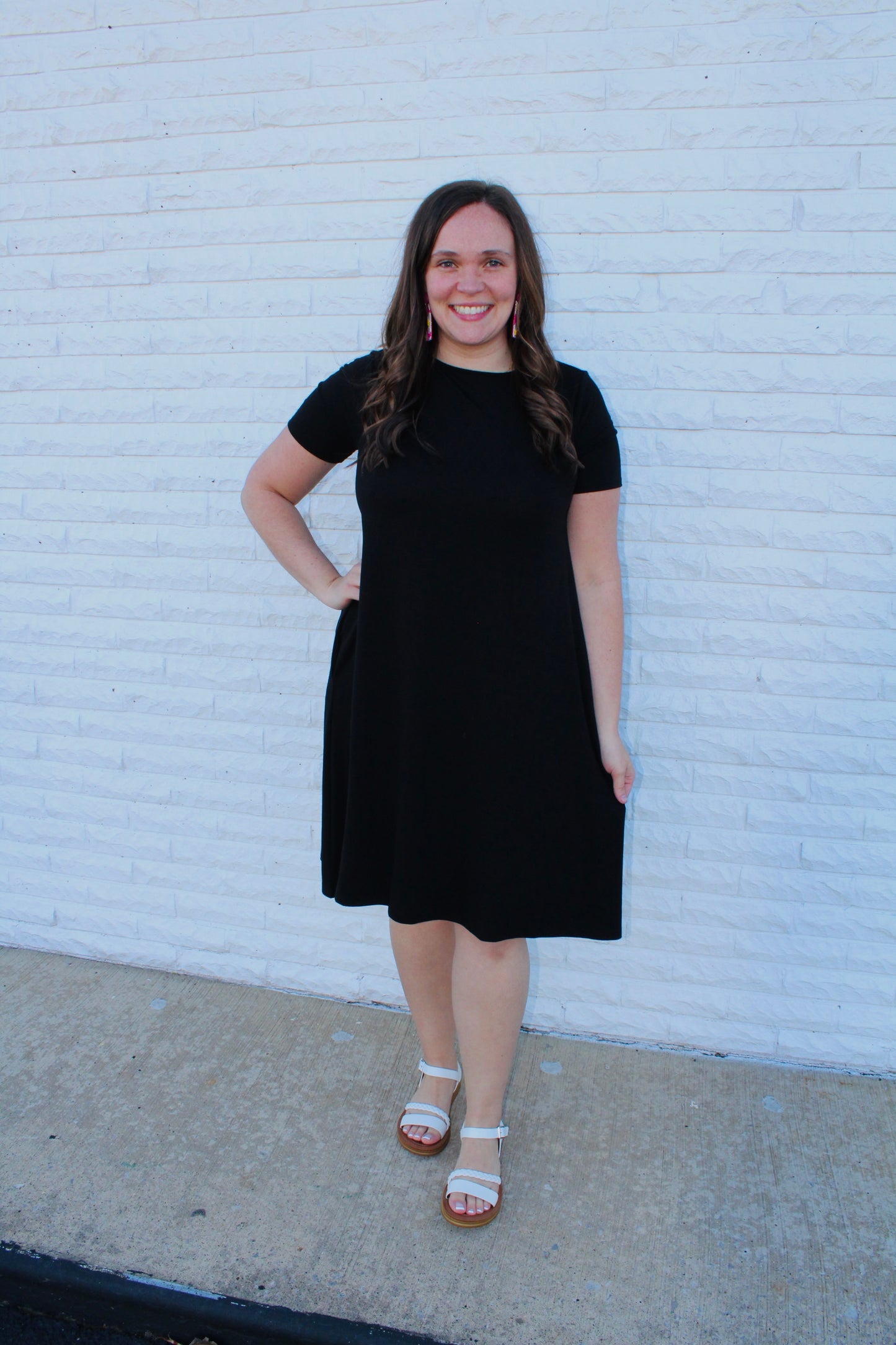 Black Short Sleeve Swing Dress