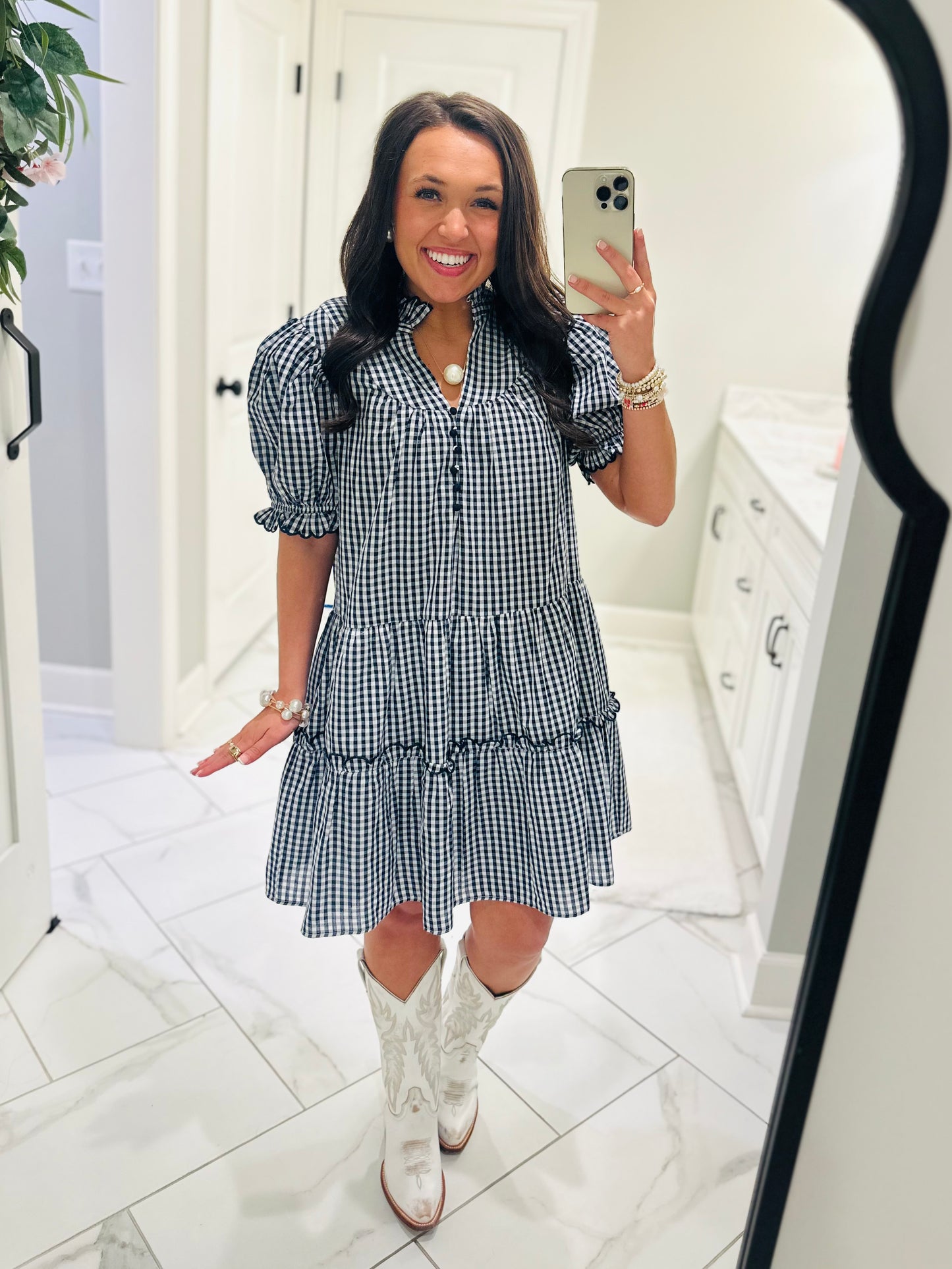 The Dixie Navy Gingham Dress