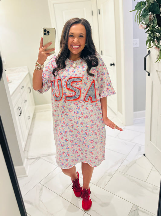The Made in the USA Letter Patch Floral Dress