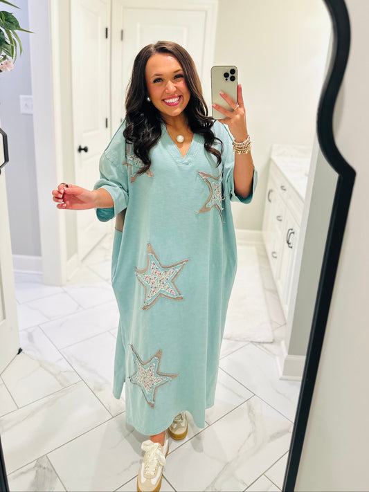 The Layla Dusty Sage Star Patch Maxi Dress