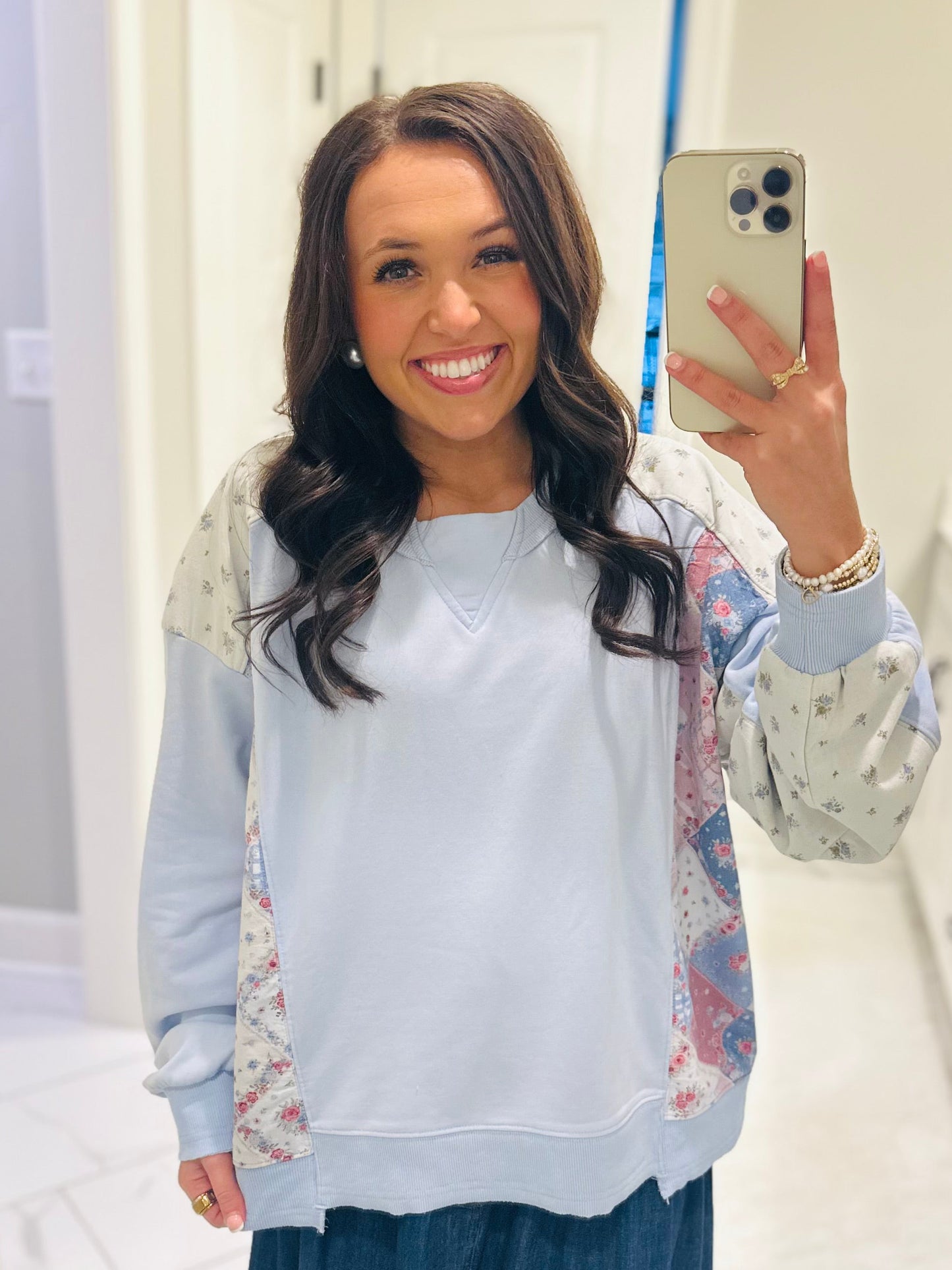 The Naomi Blue Pastel Patchwork Pullover