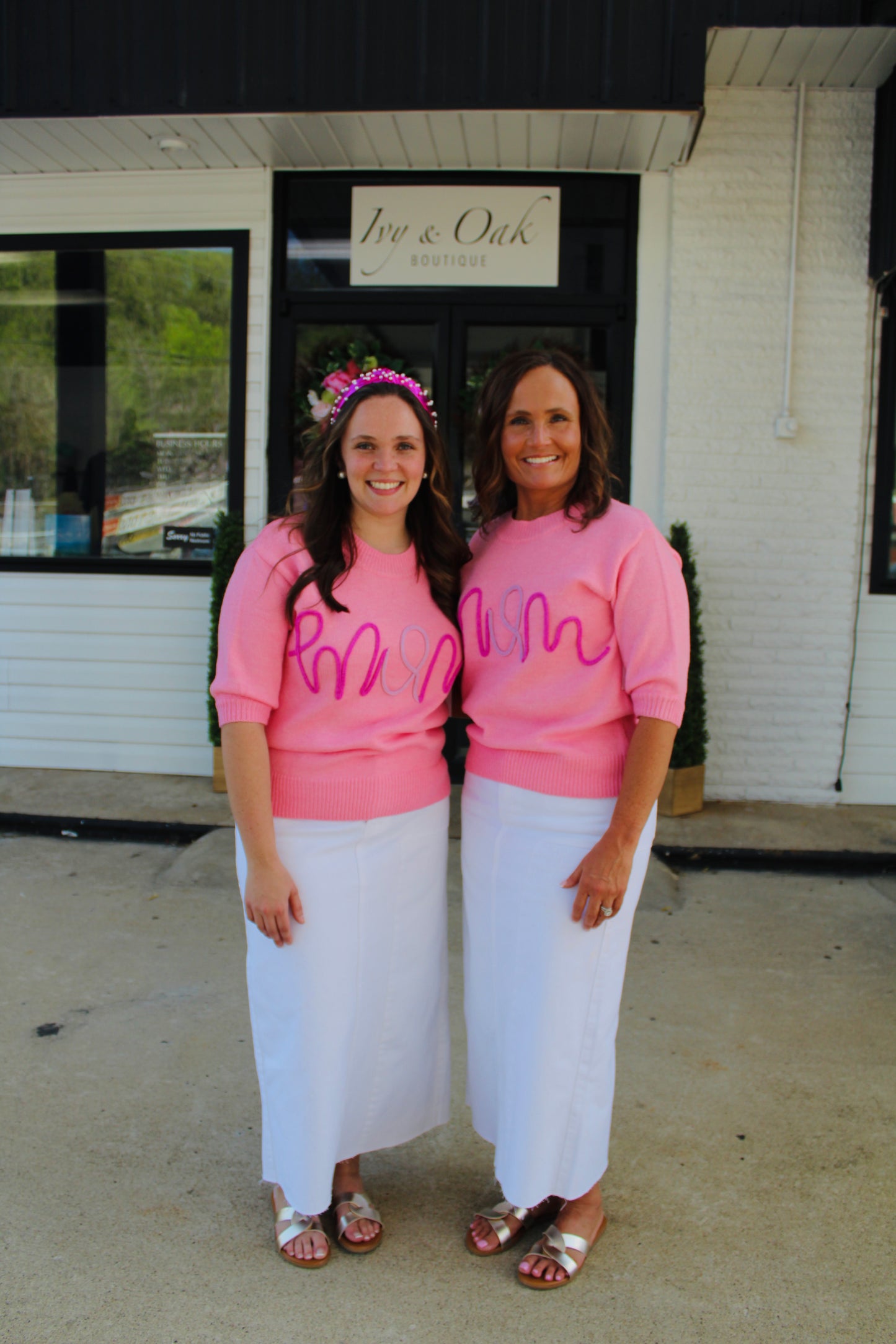 Pink Mom Tinsel Embroidered Sweater