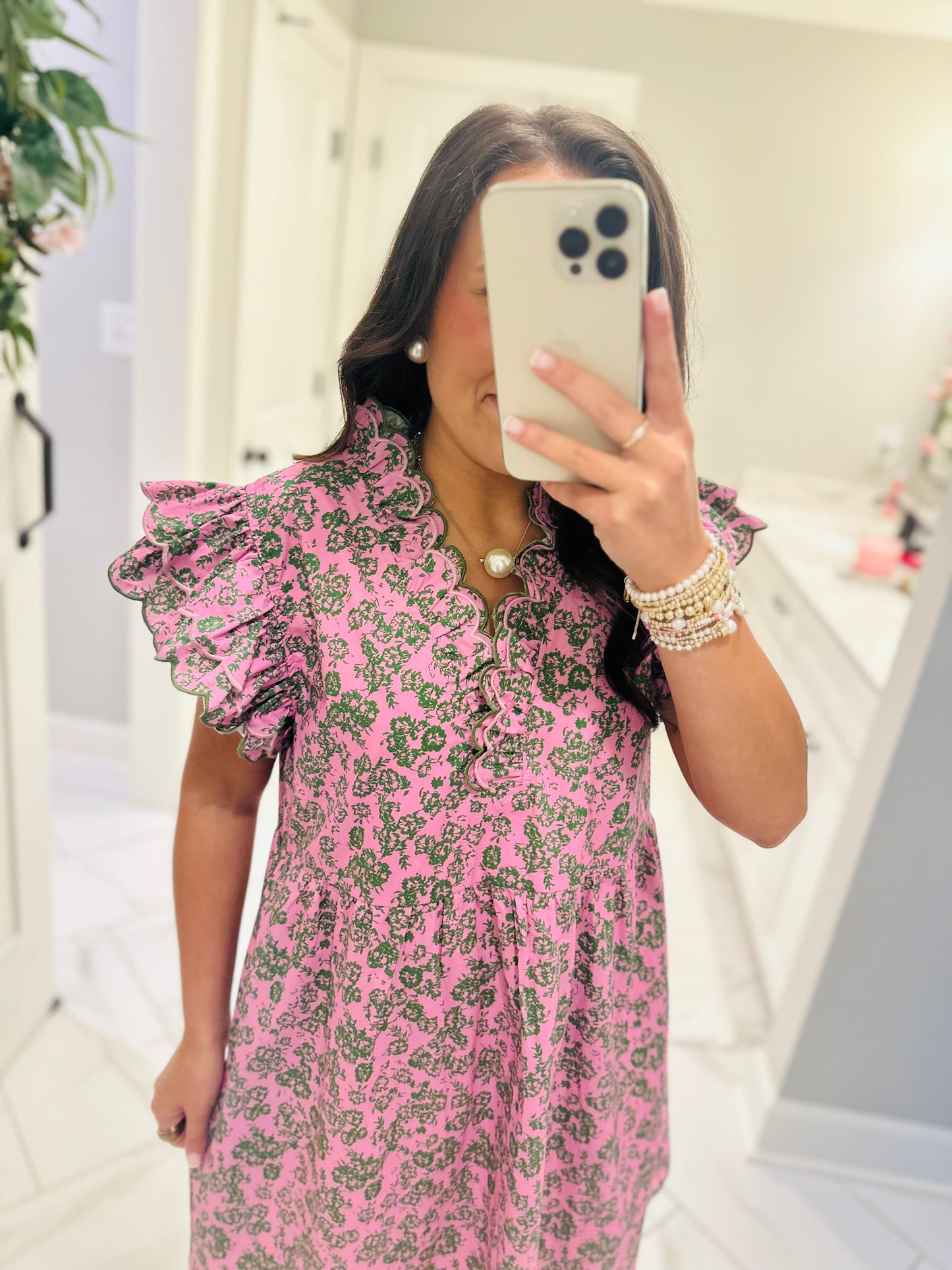 The Saylor Pink + Green Floral Dress