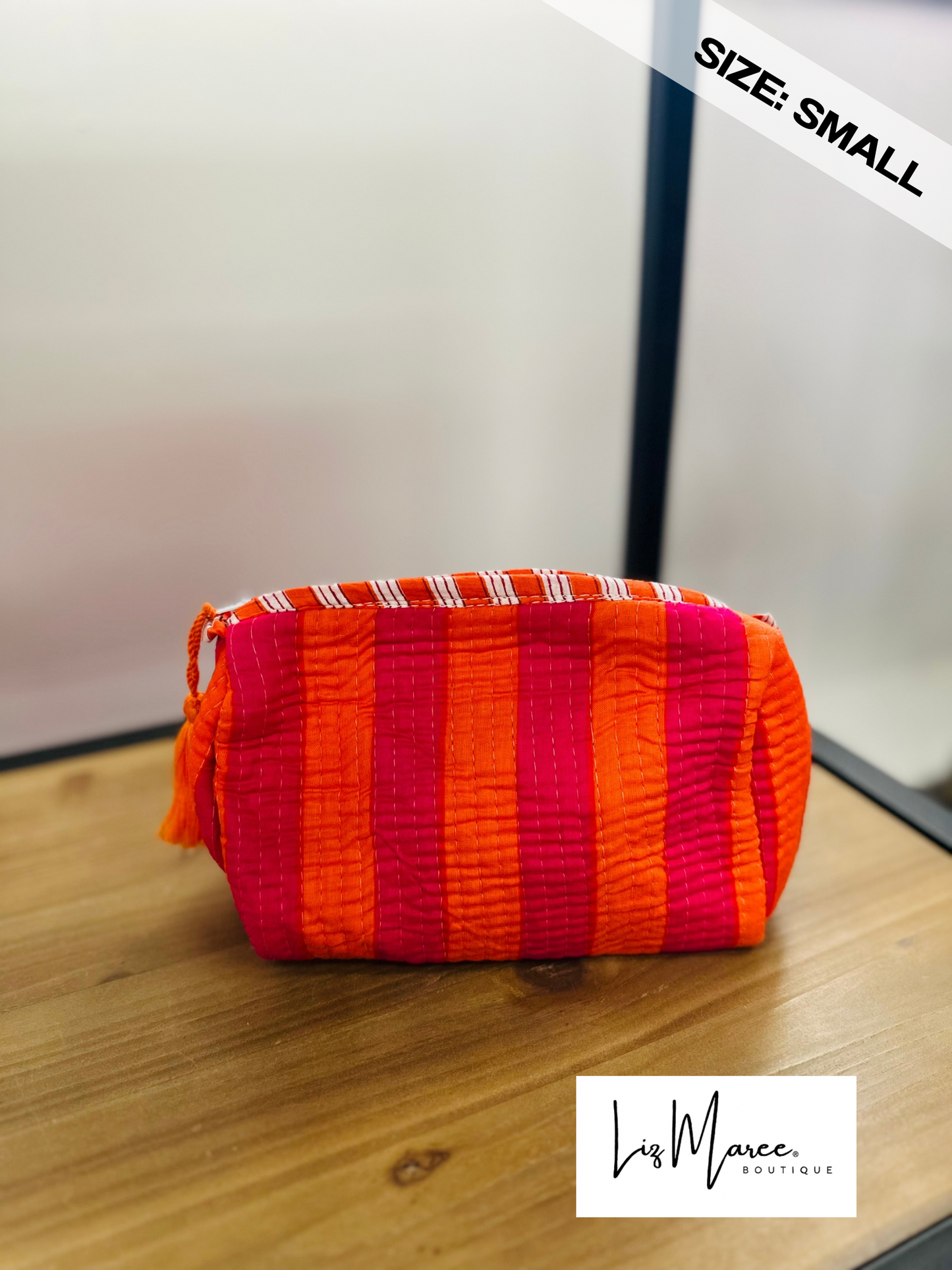 The Pink + Orange Striped Quilted Cosmetic Bags - Set of 3