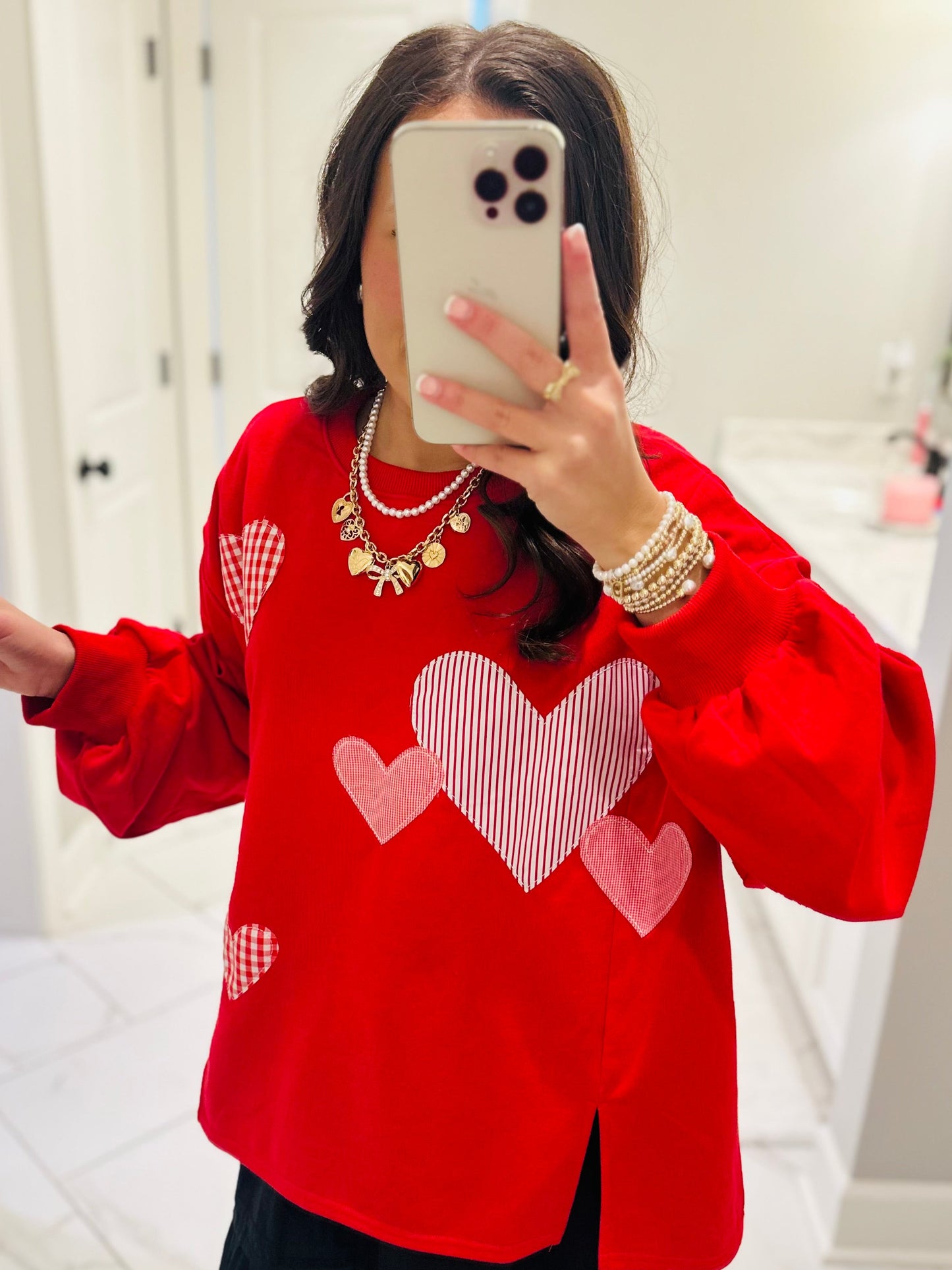 The All the Love Red Heart Patchwork Sweatshirt