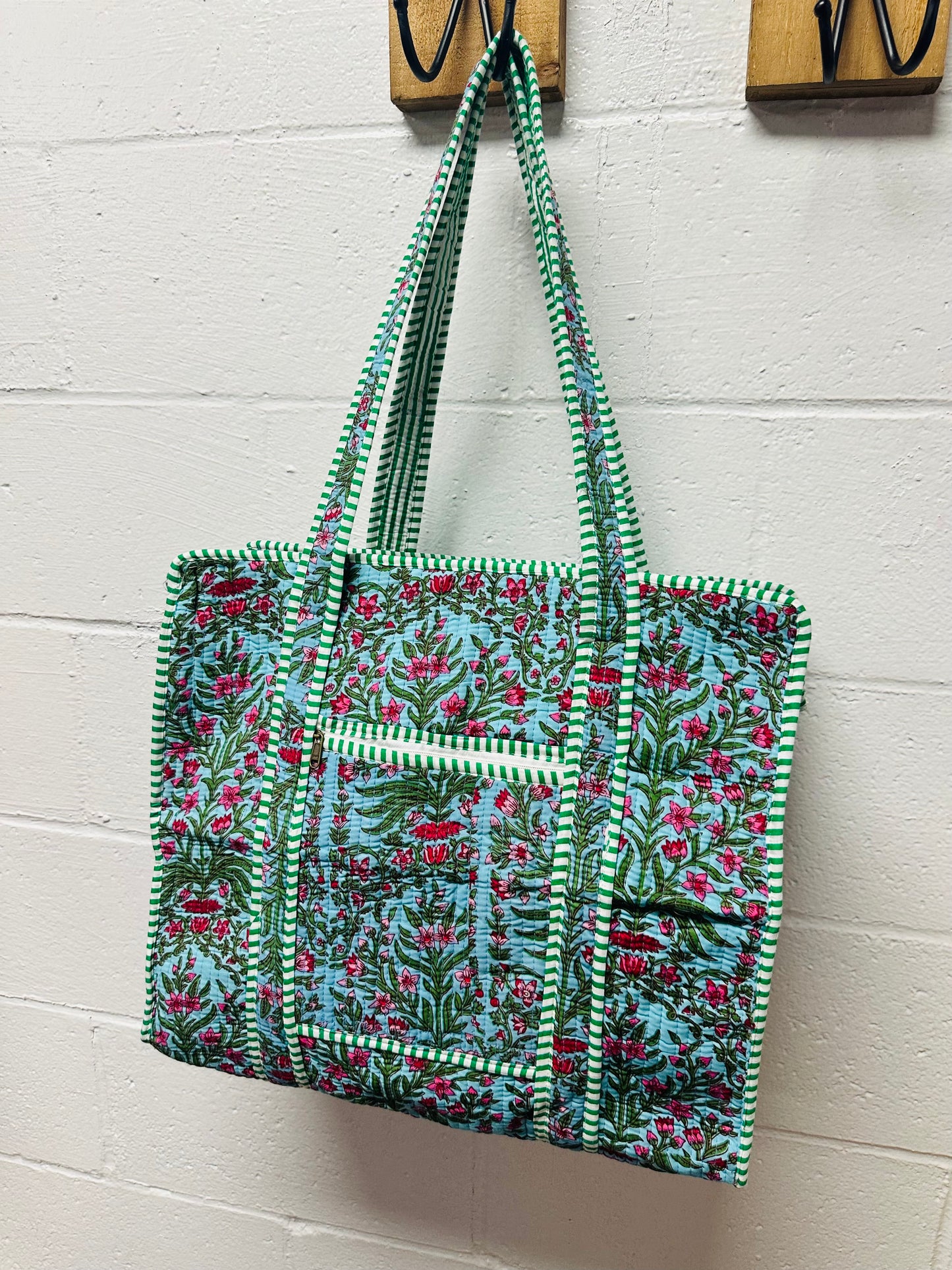 The Blue & Green Floral Quilted Tote Bag