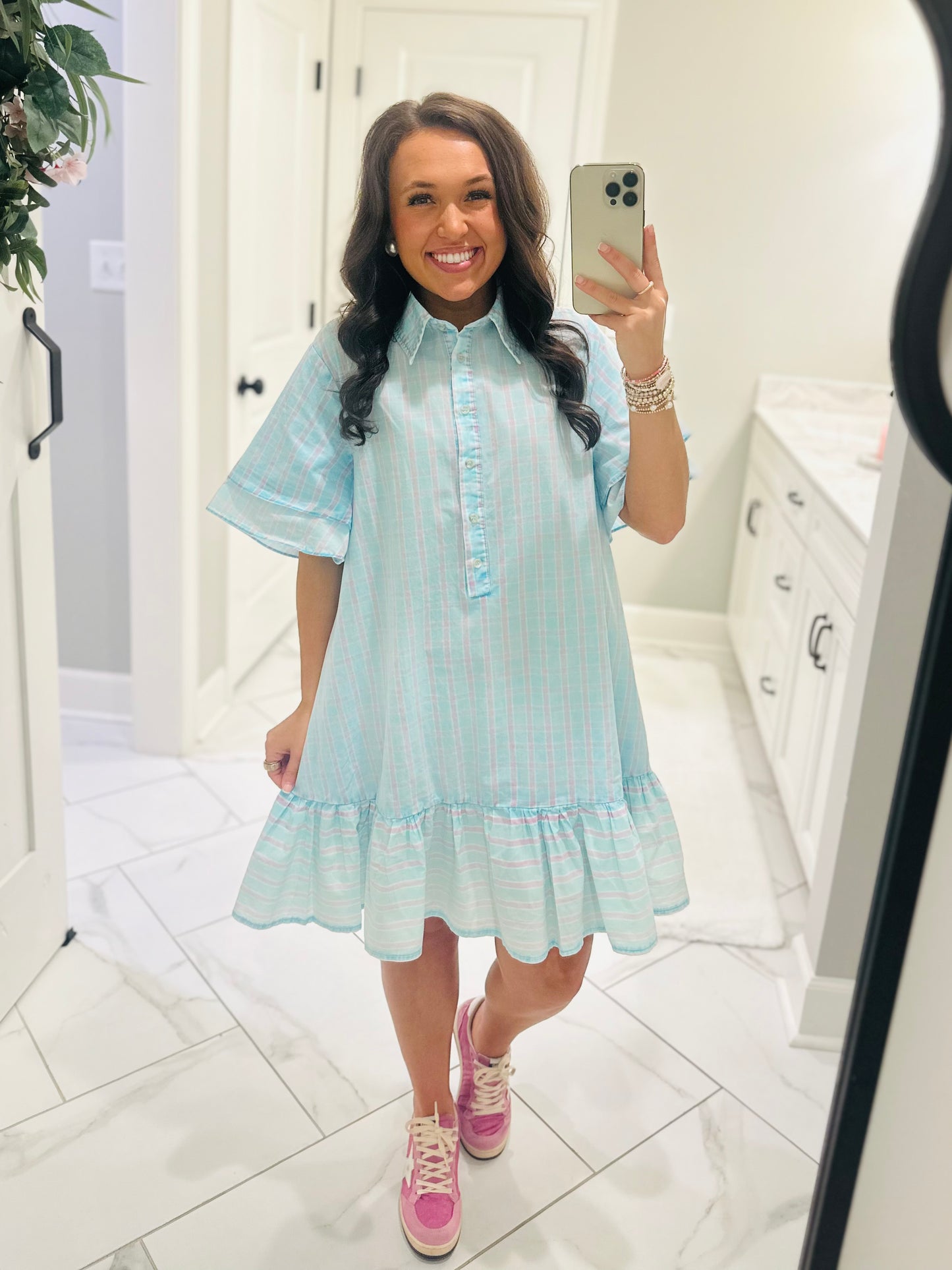 The Laylin Blue Striped Mineral Washed Shirt Dress