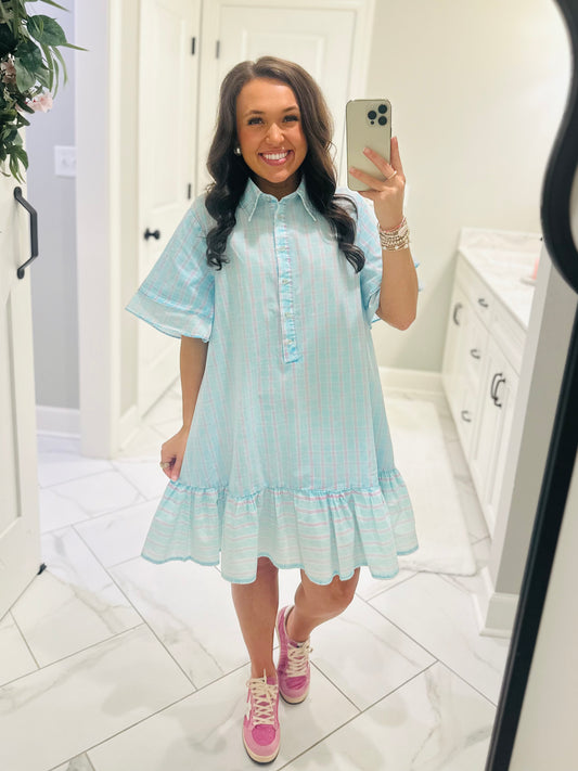 The Laylin Blue Striped Mineral Washed Shirt Dress