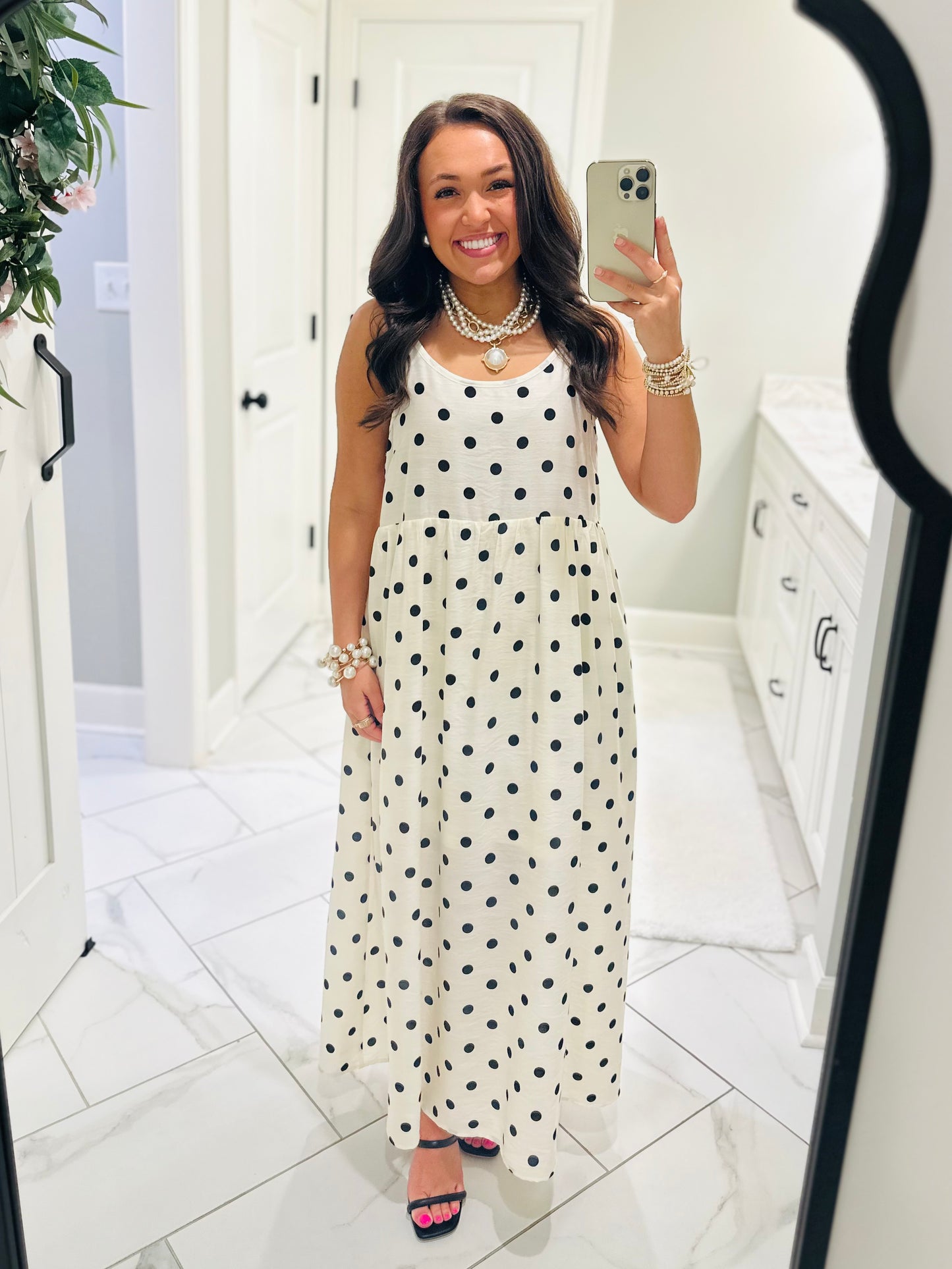 The Lennon Black Layered Polka Dot Midi Dress