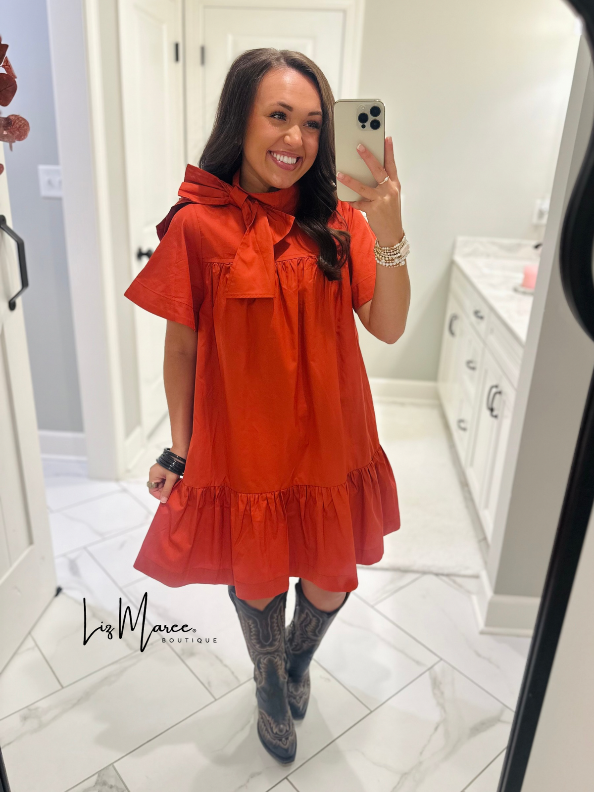 The Melody Brick Poplin Bow Dress