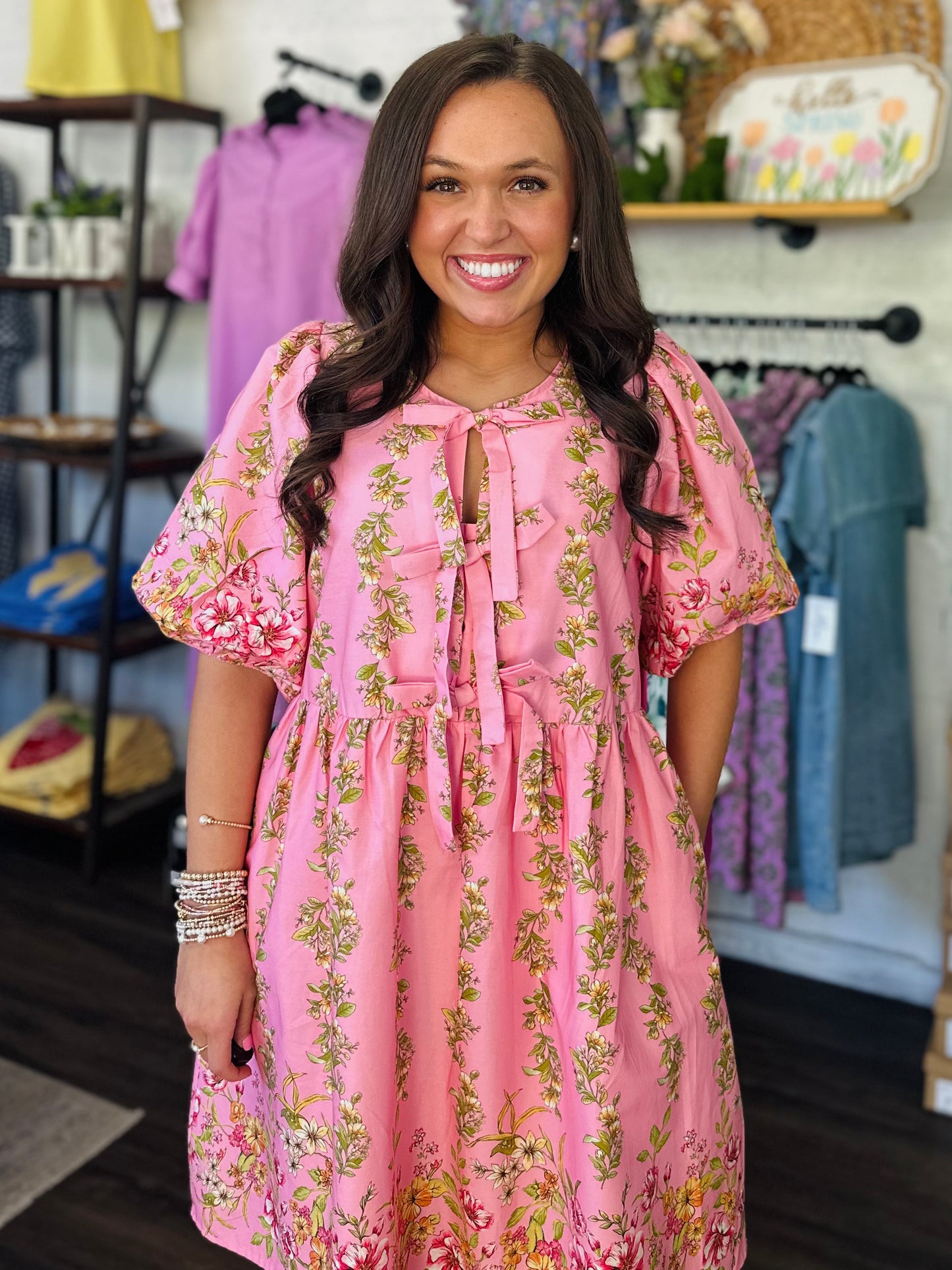 The Kate Pink Floral Bow Tie Dress