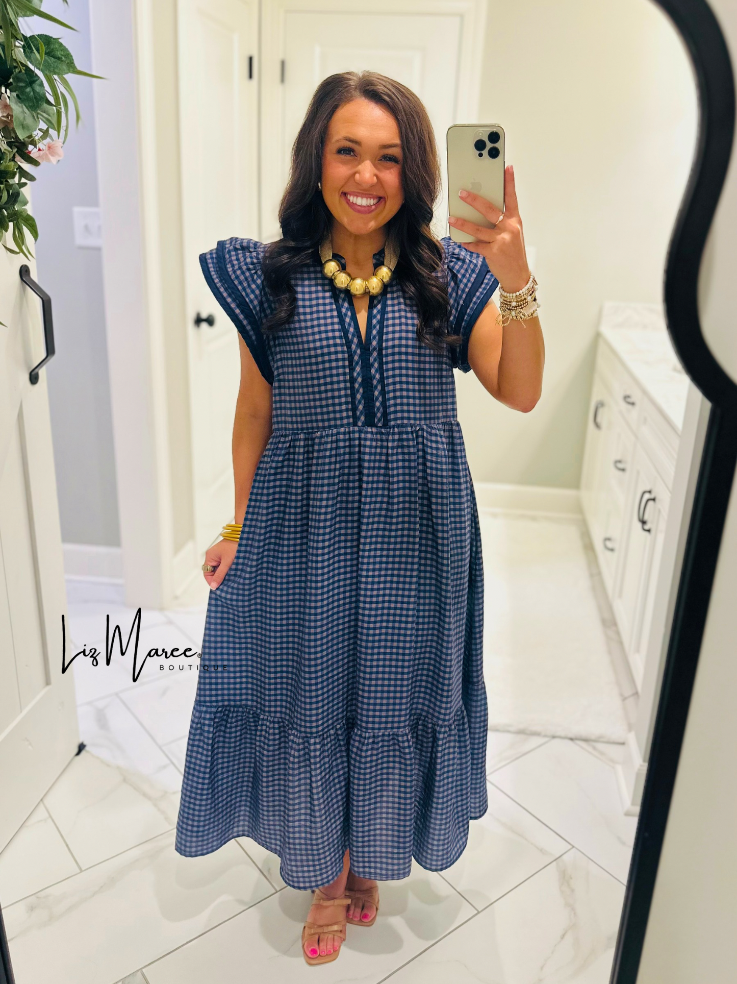 The Morganne Navy Gingham Midi Dress