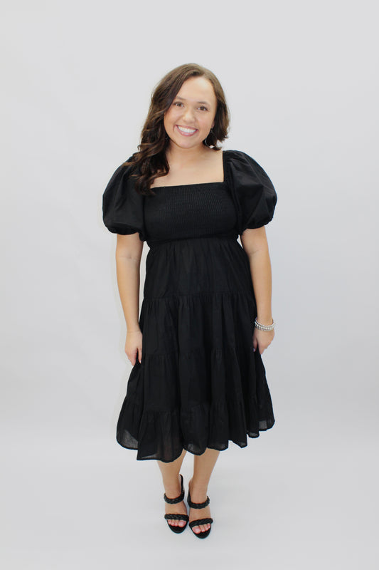 The Everyday Black Smocked Dress