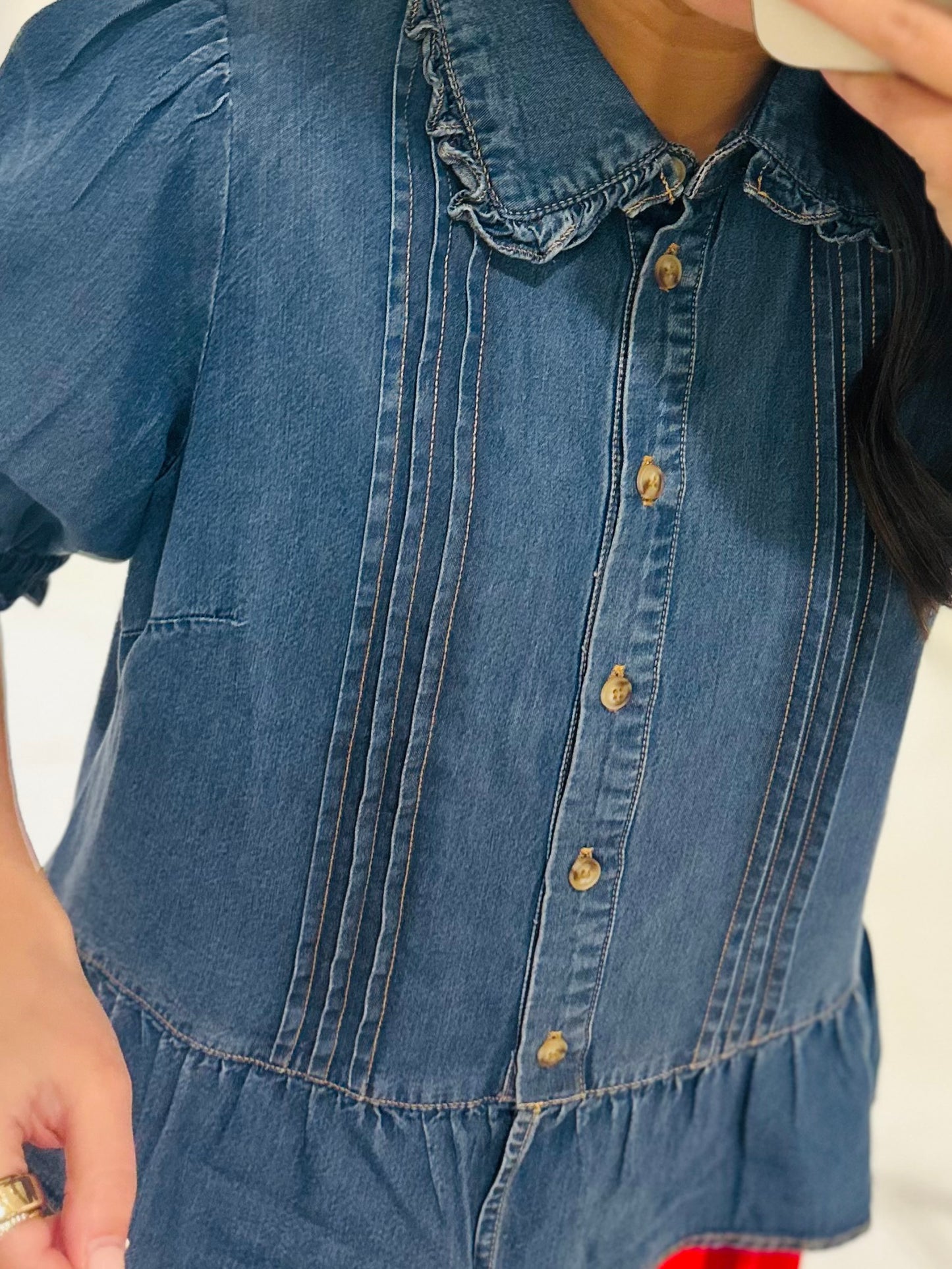 The Delilah Denim Ruffle Top