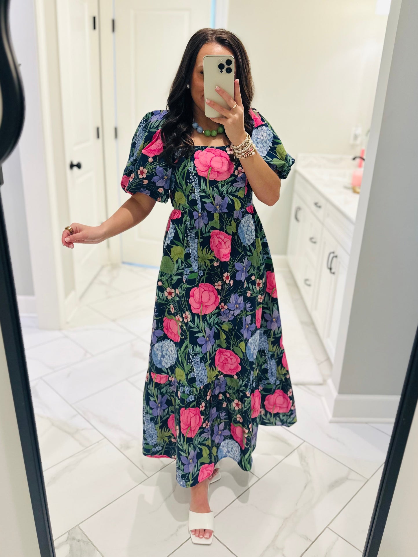 The Danyale Navy Floral Bow Midi Dress