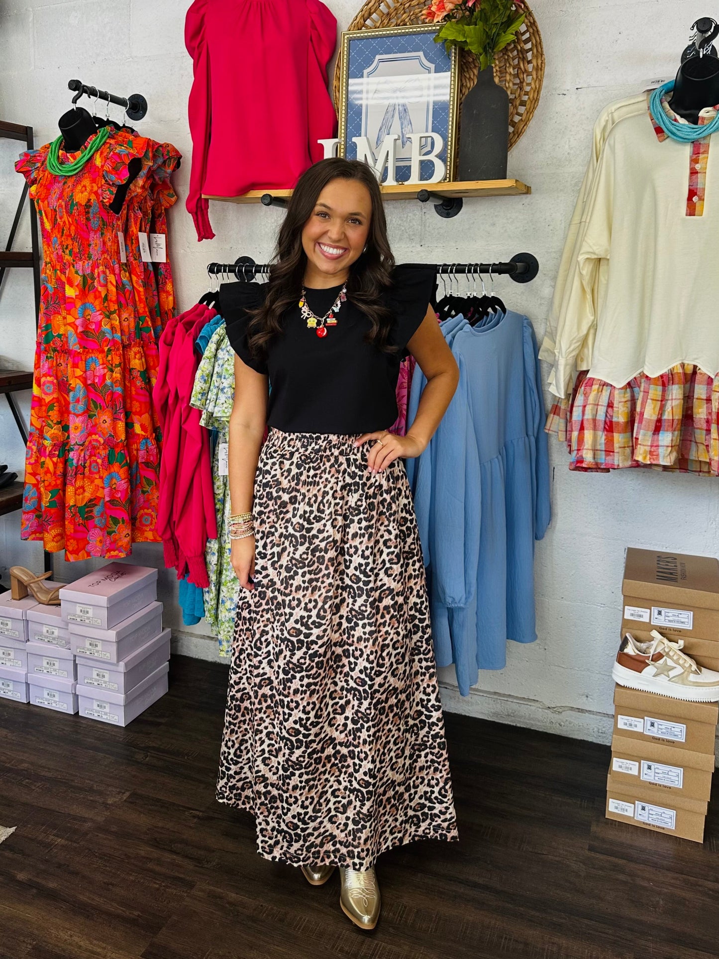 The Amber Leopard Print Midi Skirt