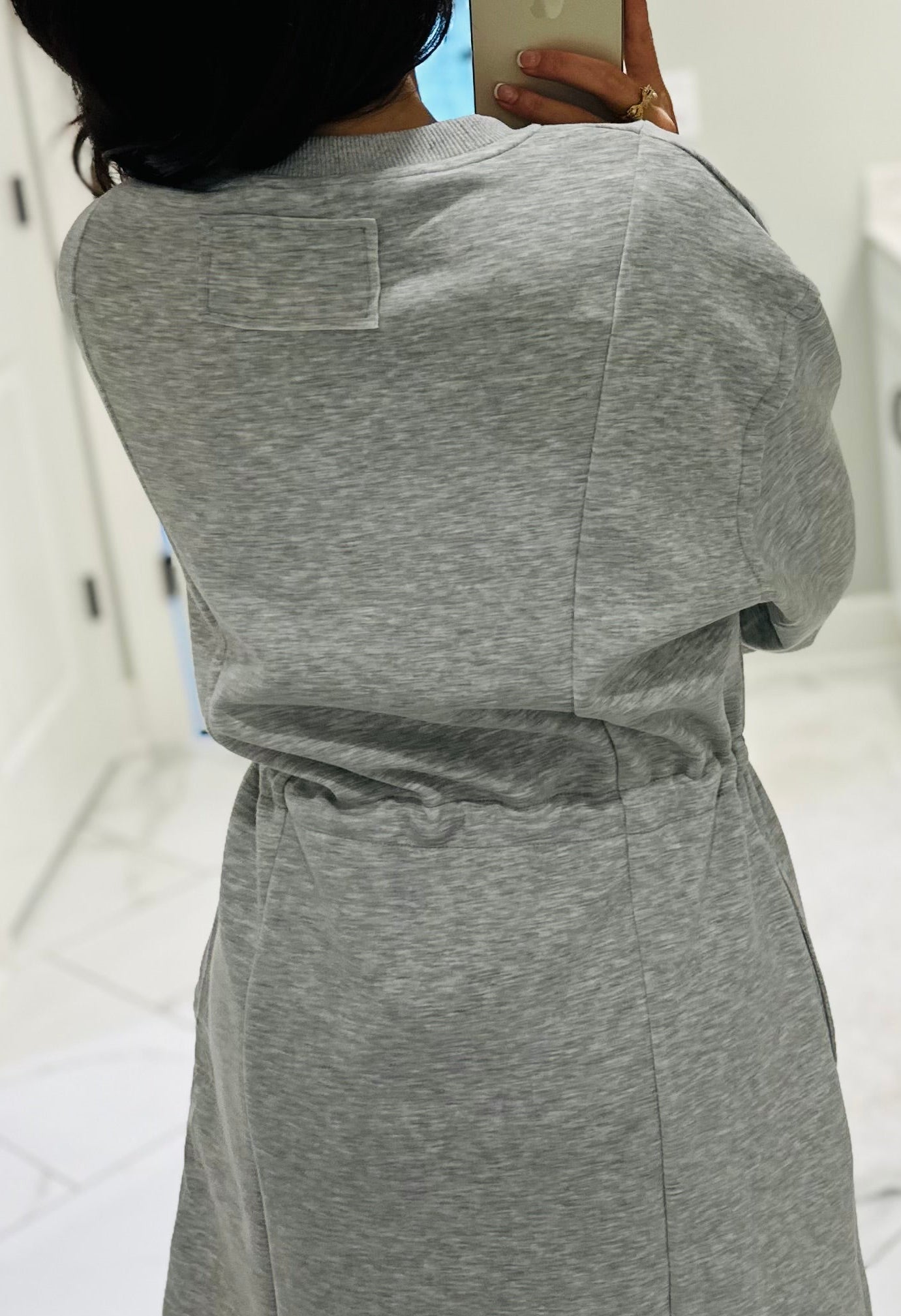 The Heather Grey Jersey Knit Longsleeve Drawstring Dress