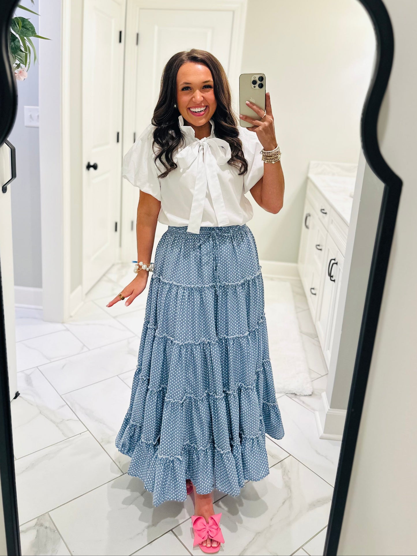 The Lou White Bow Neck Tie Top