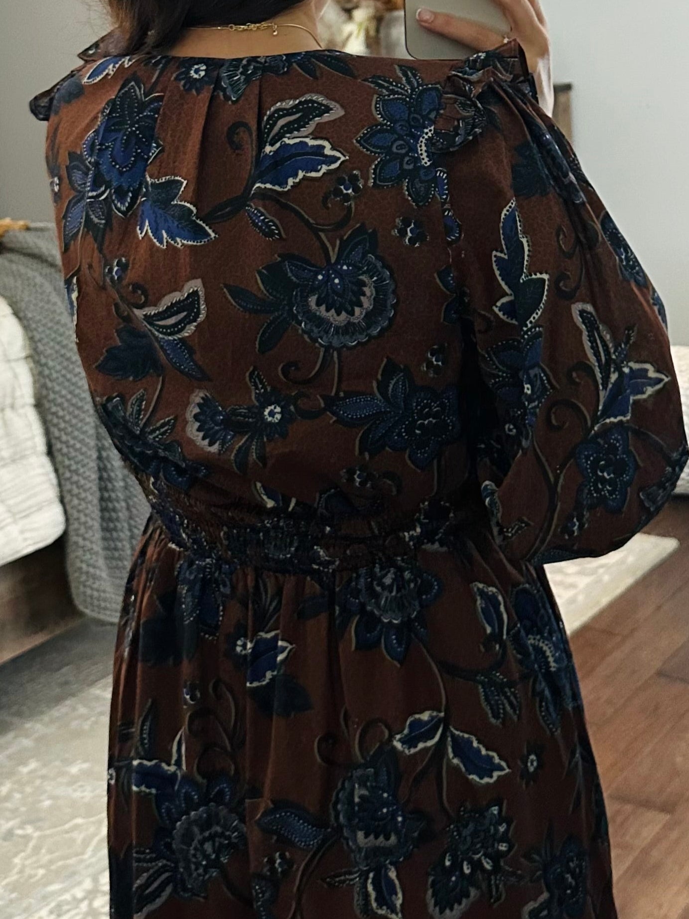 The Marlina Brown + Blue Floral Midi Dress