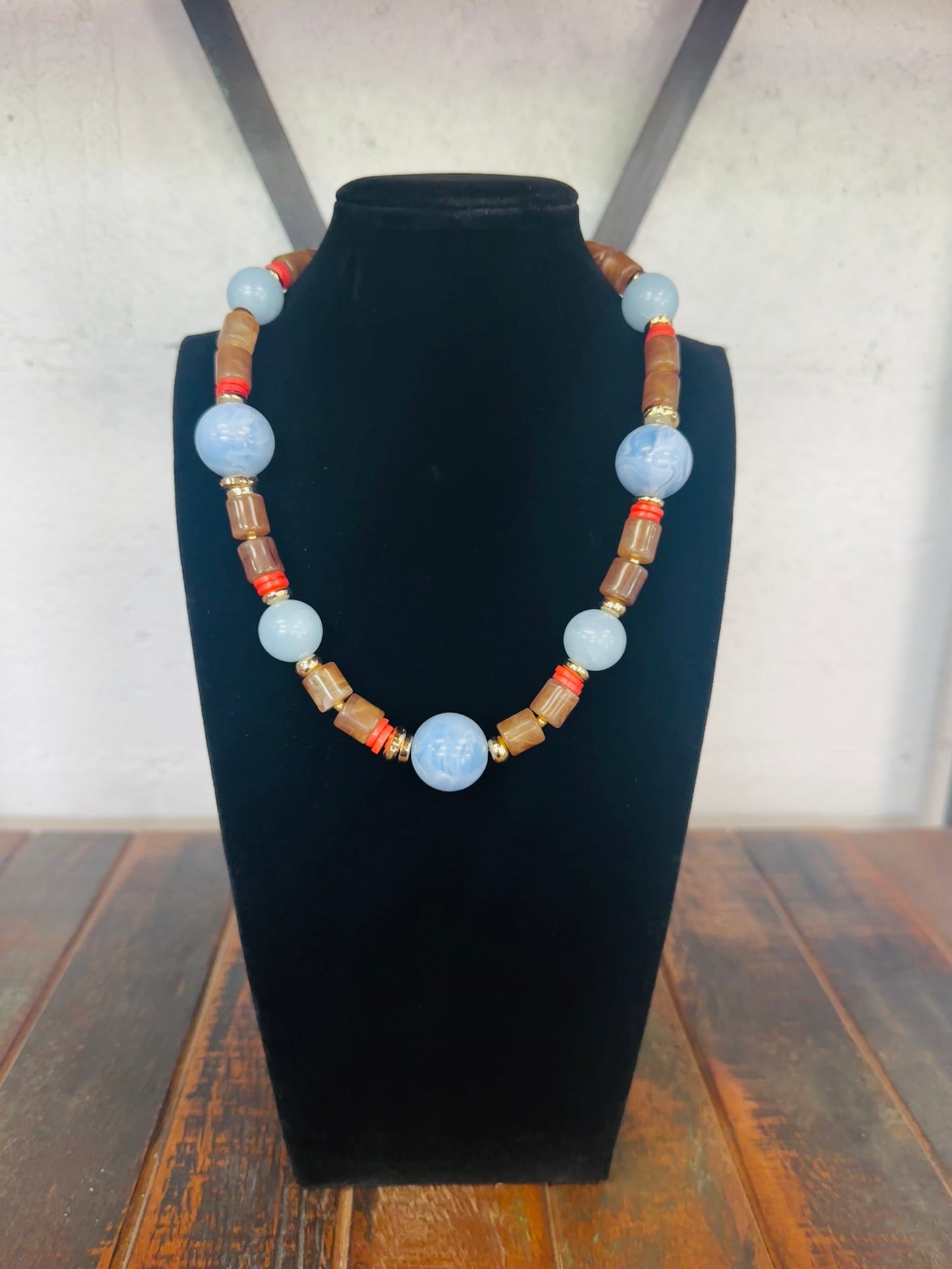 Light Blue Stone Ball Mixed Beaded Necklace