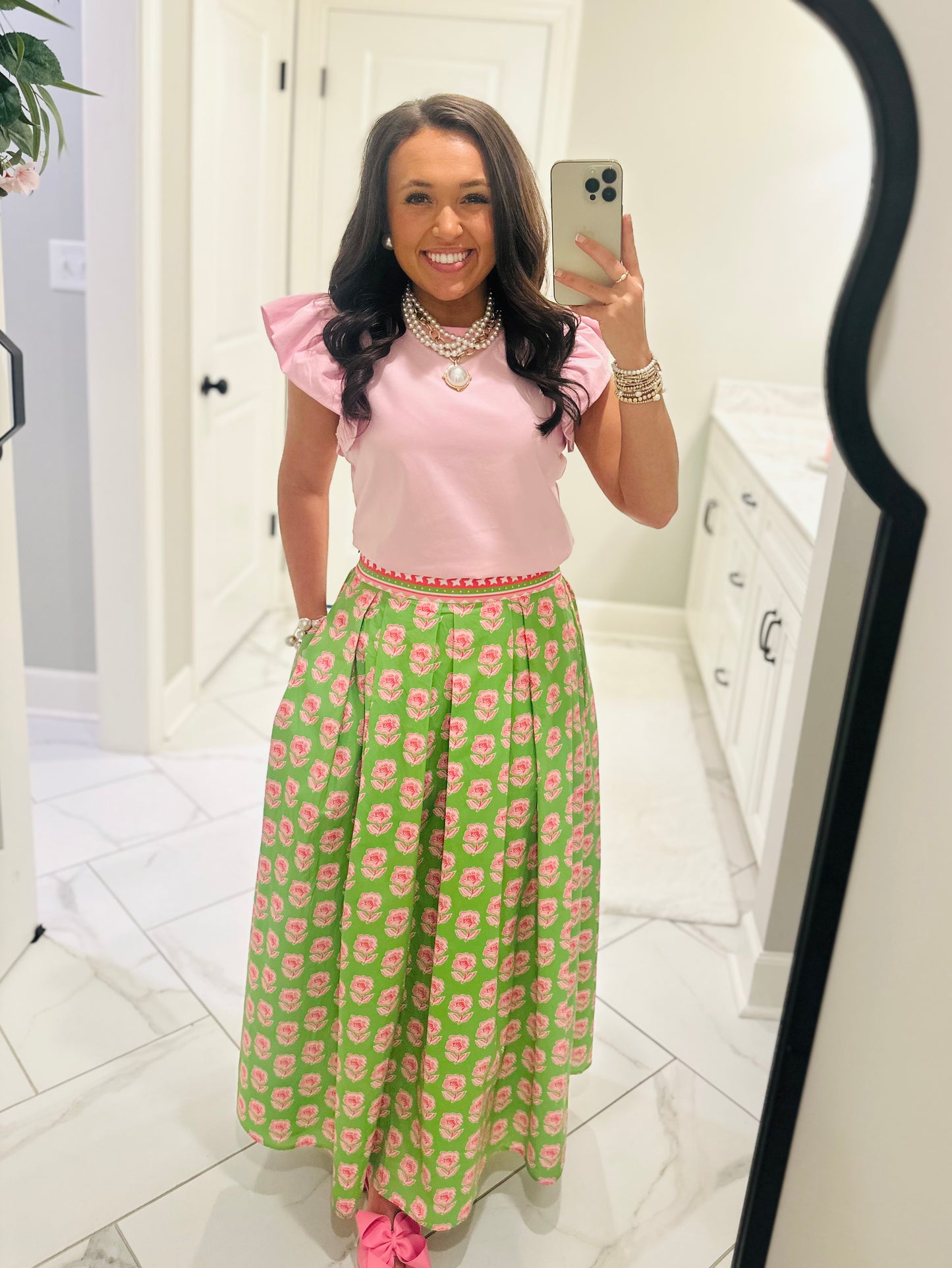 The Sophie Green Floral Midi Skirt