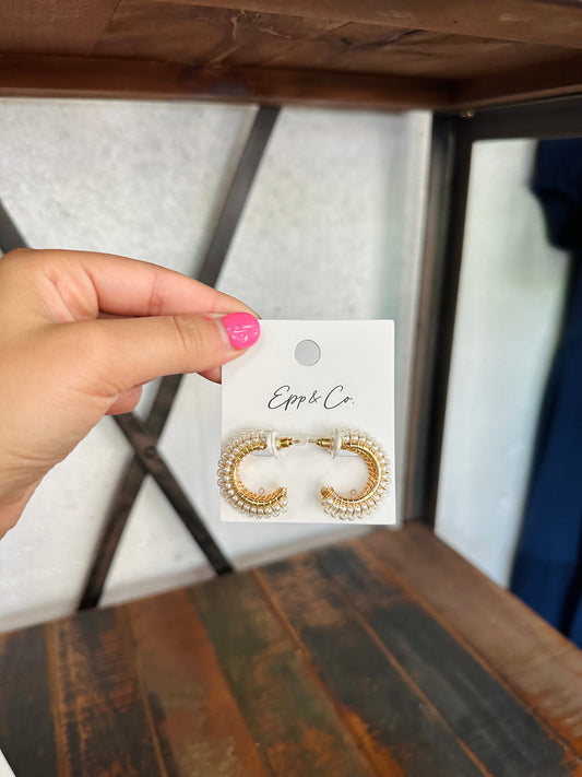 Gold Triple Pearl Hoops