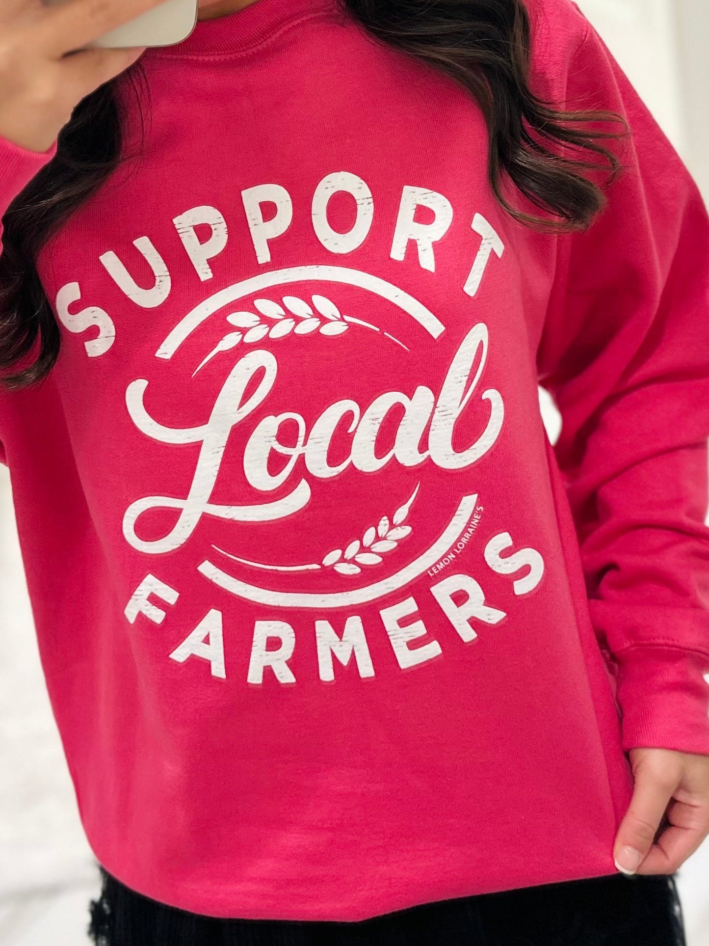 The Support Local Farmers Hot Pink Crewneck