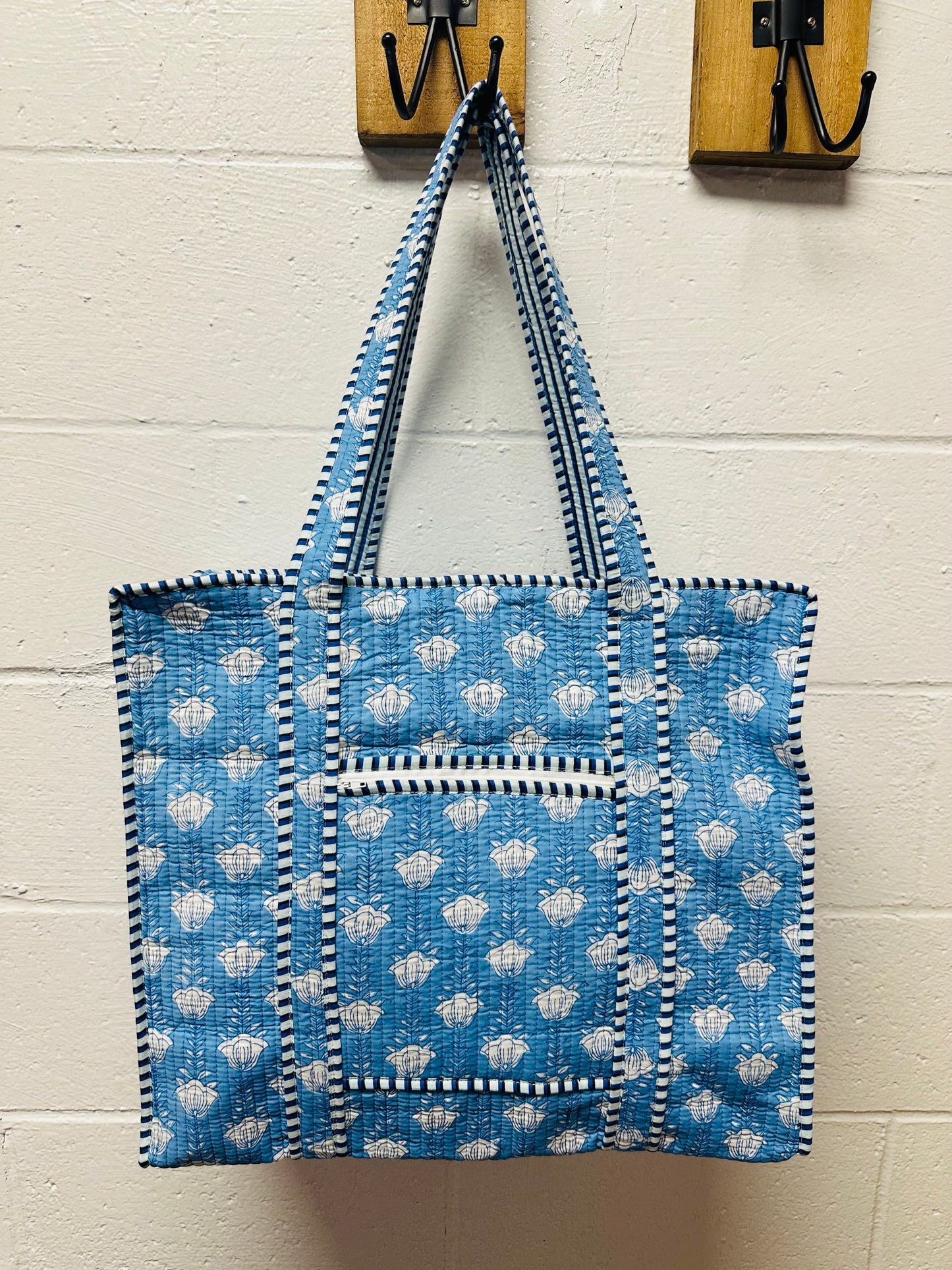 The Sky Blue Floral Quilted Tote Bag