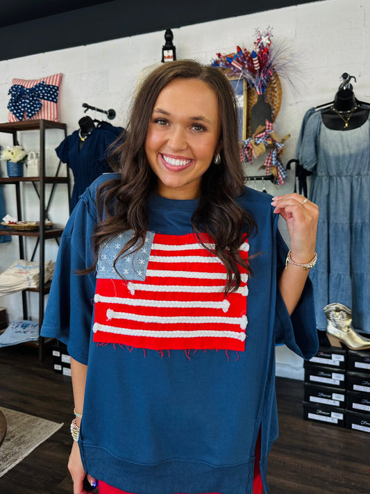 American Flag Patchwork Top