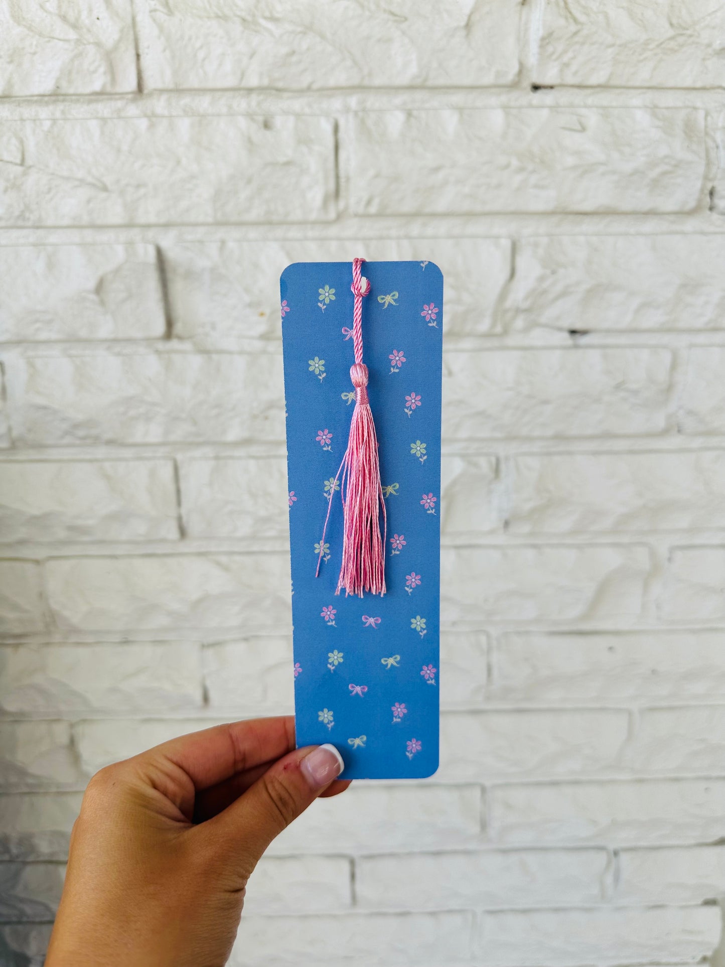 Blue Floral Coquette Bow Tassel Bookmark