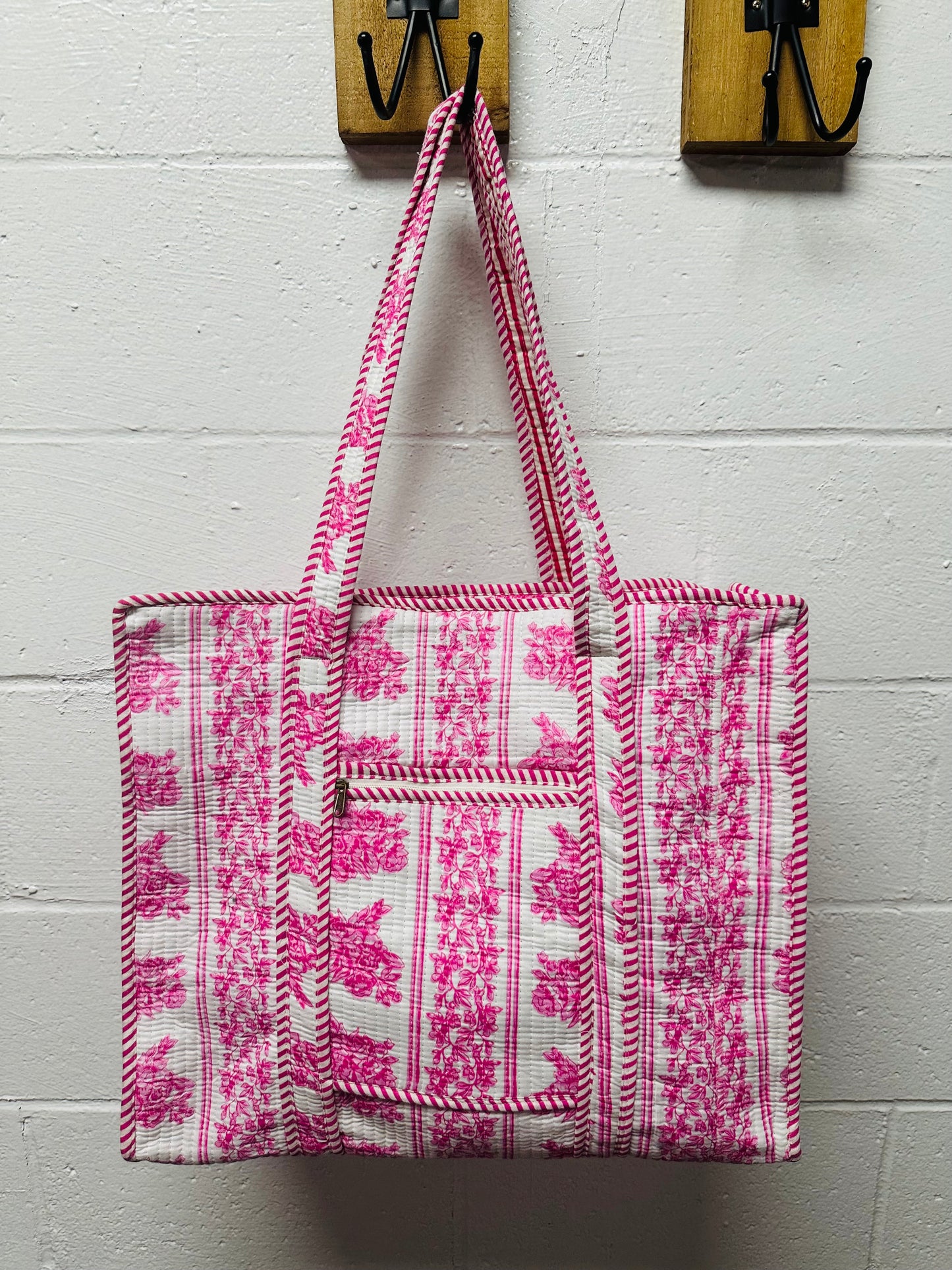 The Pink + White Floral Quilted Tote Bag