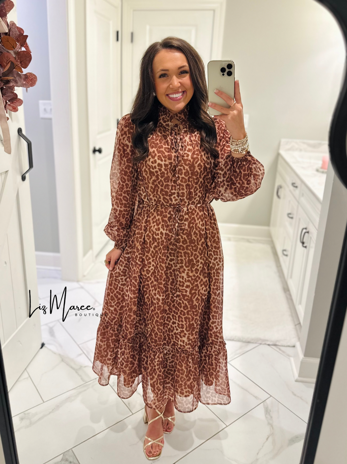 The Maple Rust Leopard Tiered Midi Dress