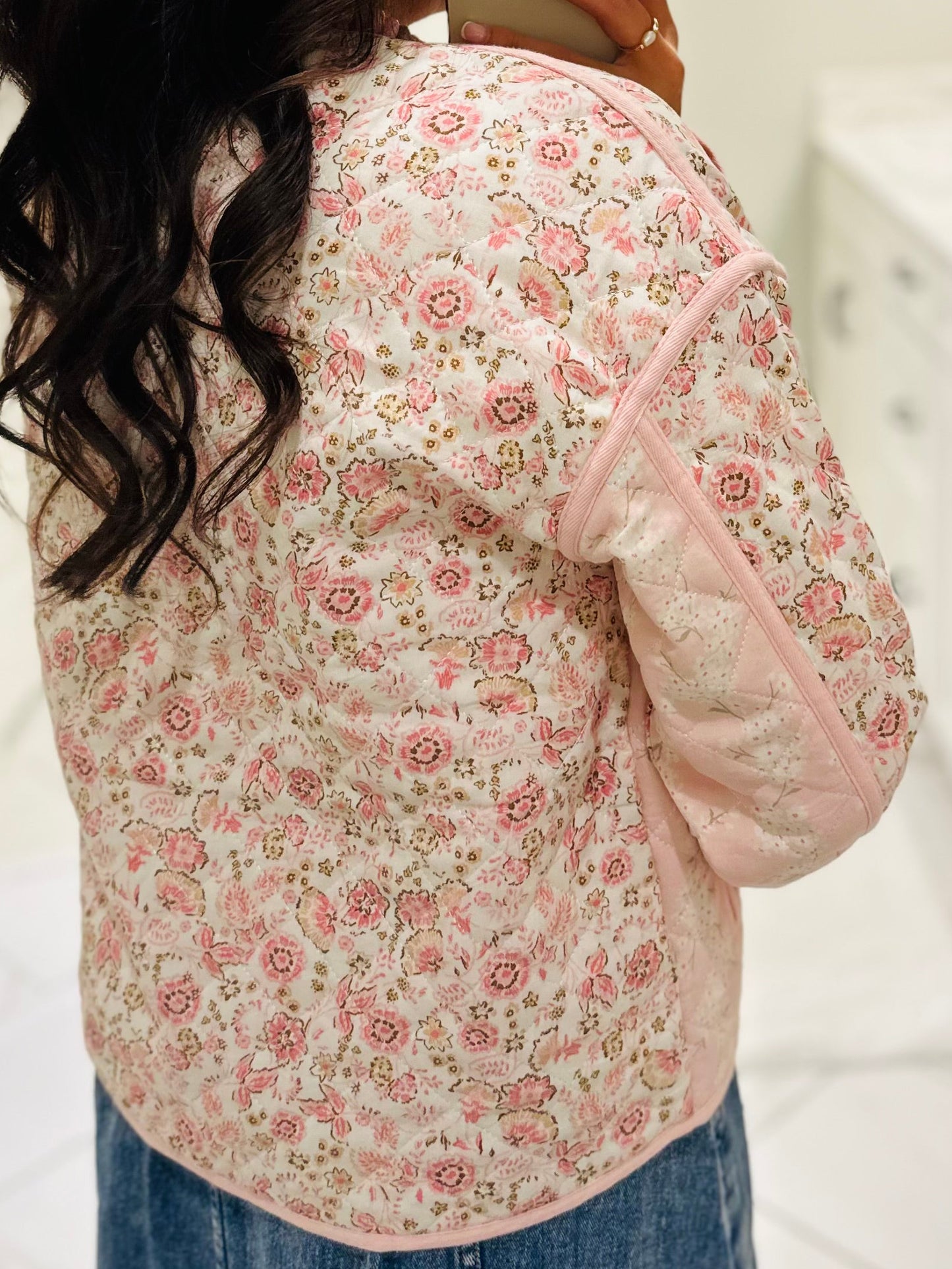 The Amelia Pink Floral Quilted Jacket