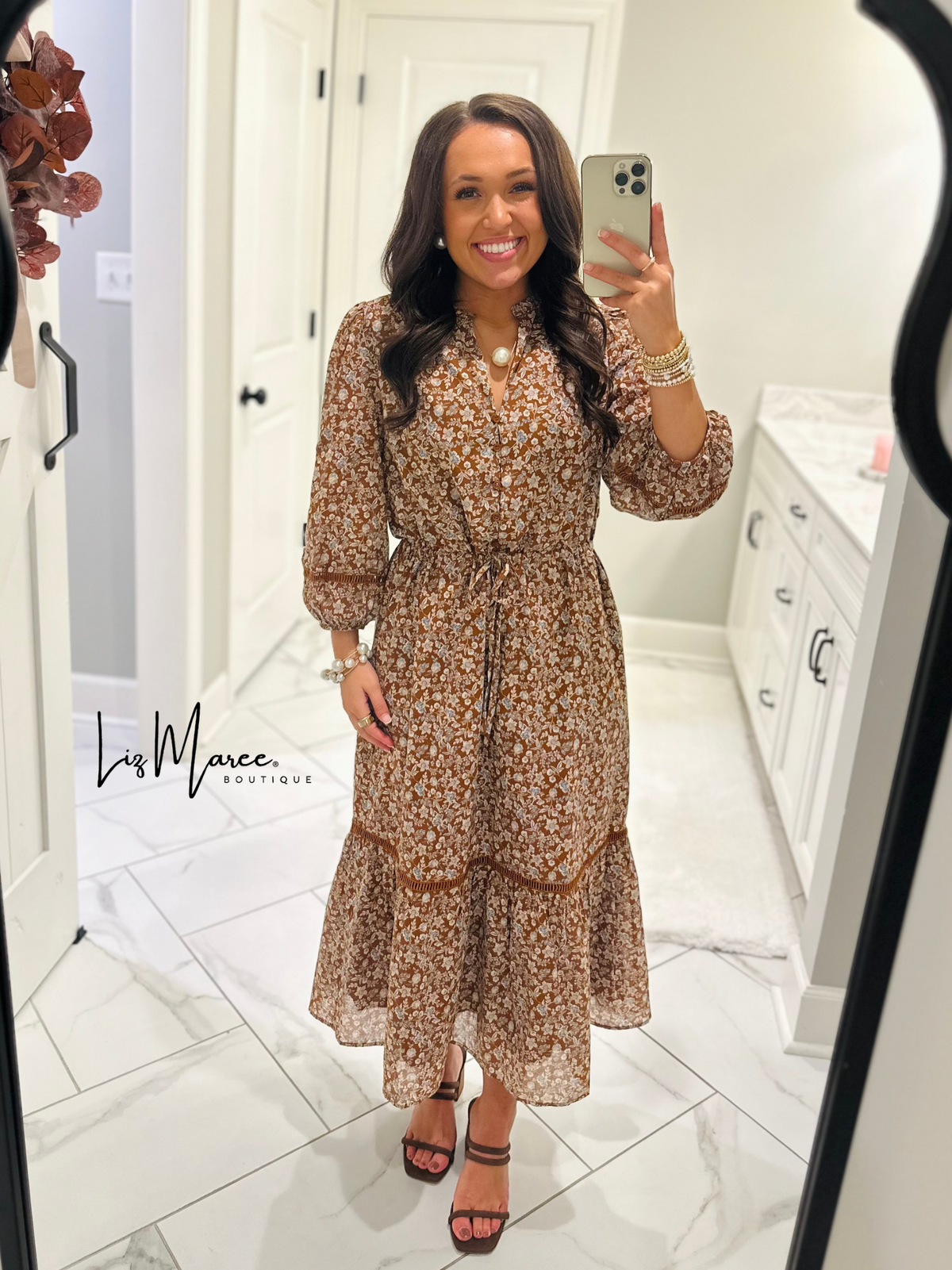 The Ramsey Brown Ditsy Floral Midi Dress