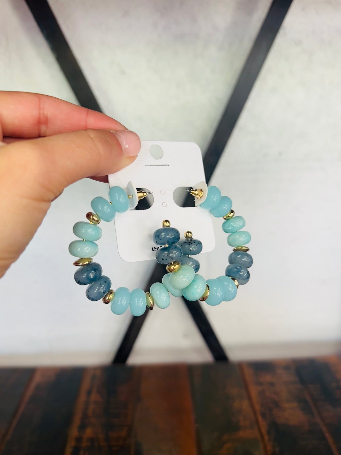 Lt. Turquoise Marble & CCB Beaded Hoop Earring