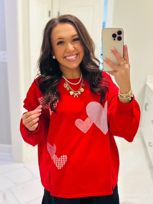 The All the Love Red Heart Patchwork Sweatshirt