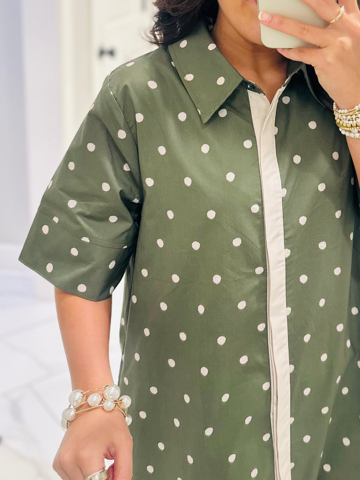 The Ruth Olive Green Polka Dot Midi Dress