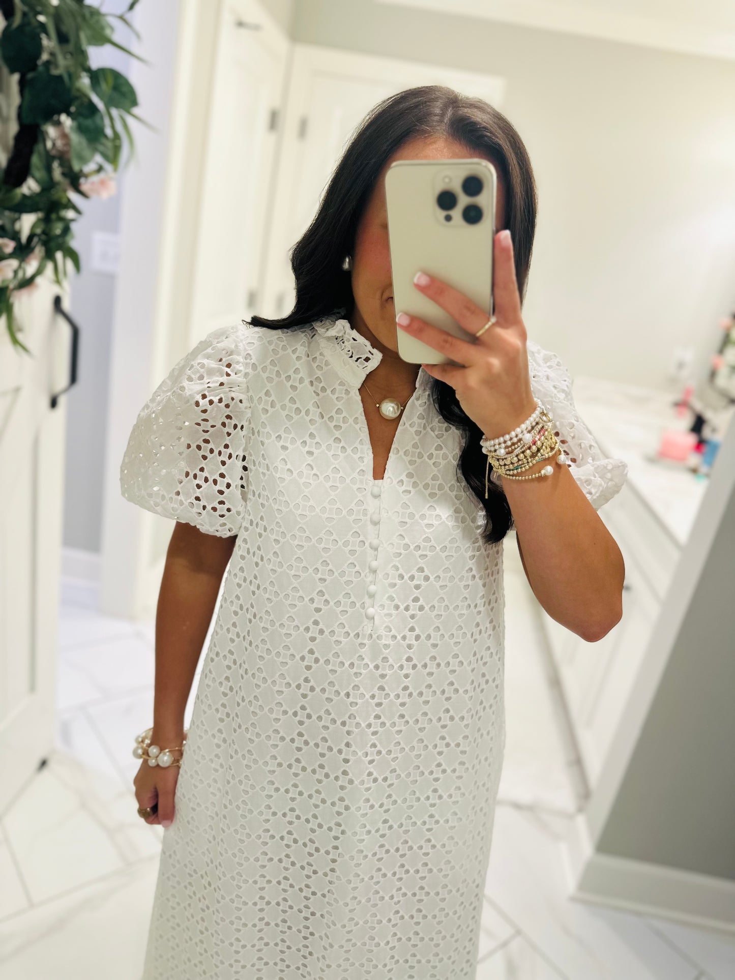 The Liz White Eyelet Midi Dress