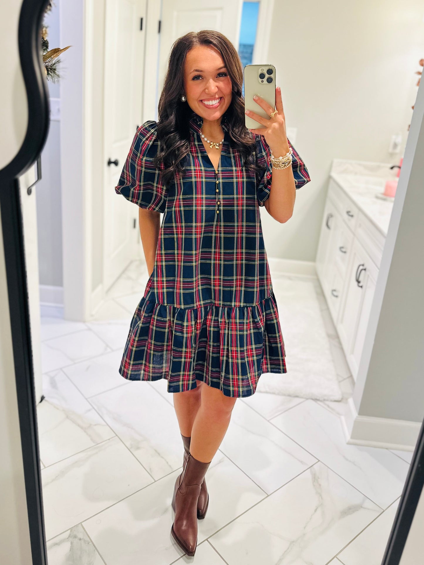 The Carol Navy Holiday Plaid Dress